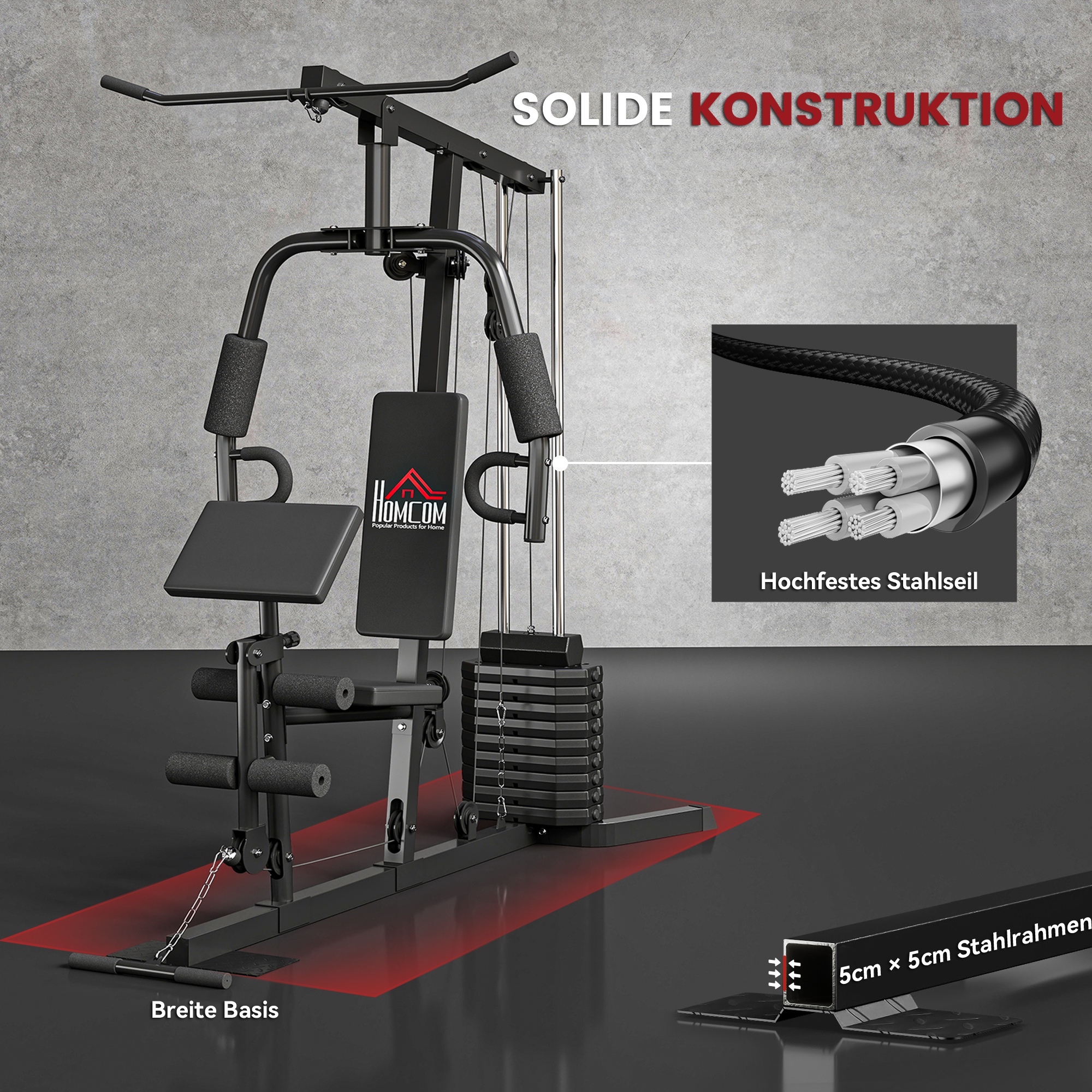 Kraftstation mit 45 kg Gewichtsblock 180 x 108 x 200cm Stahl Schwarz