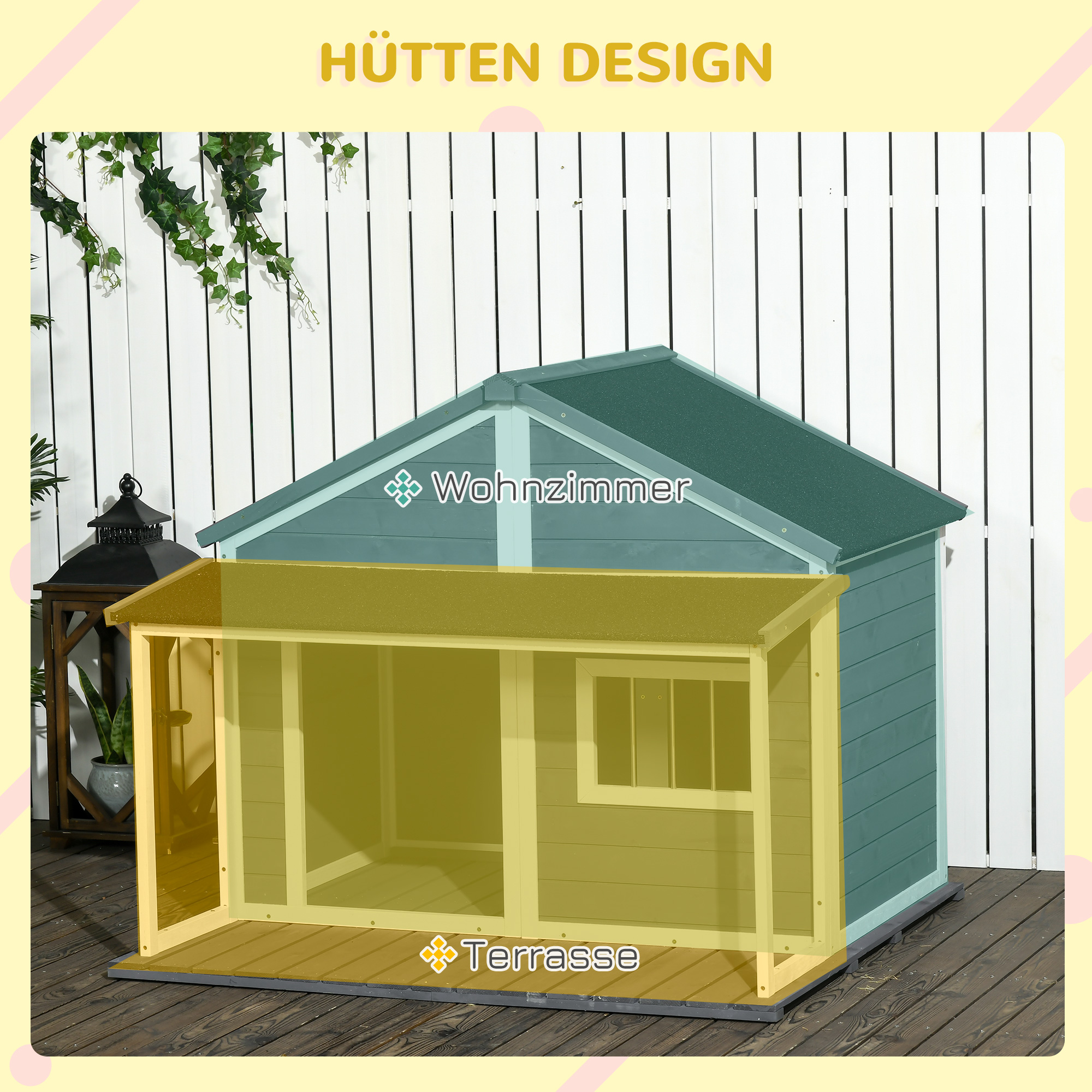 Hundehütte Outdoor-Hundehütte, inkl. Veranda, wetterbeständig, 124 cm x 112 cm x 105 cm, Grau + Weiß
