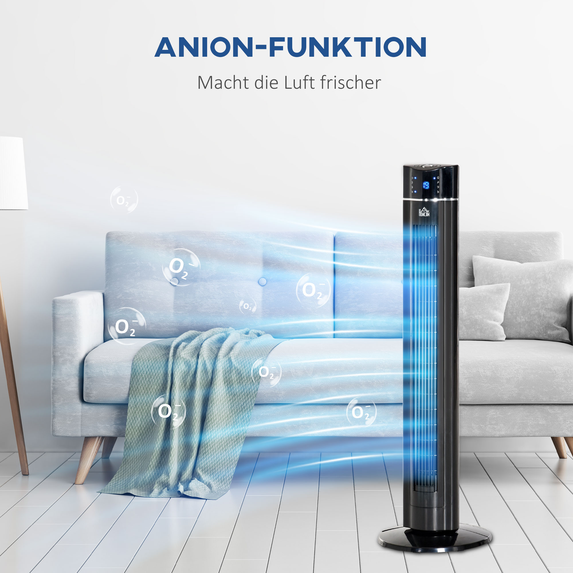 2in1-Turnmventilator Standventilator Ventilator, 32 cm x 32 cm x 106,8 cm, Schwarz