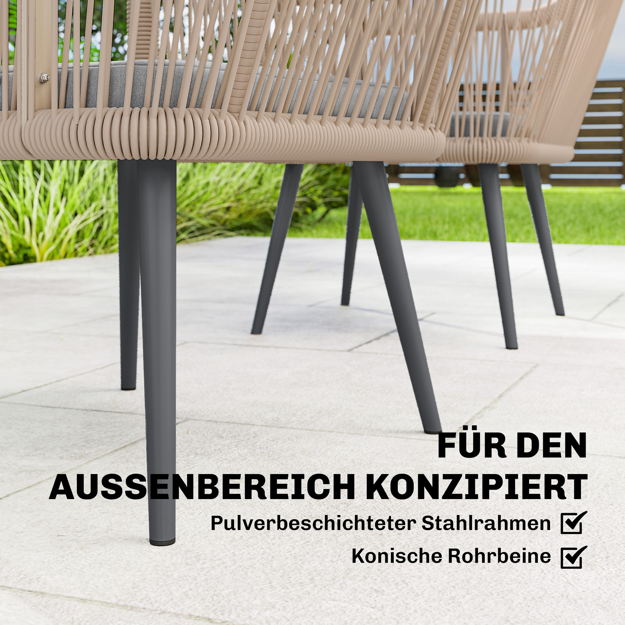 Gartenstuhl 2er Set wetterfest  Gartenstühle mit Armlehne Sitzkissen Metallrahmen bis 120 kg belastbar Hellgrau