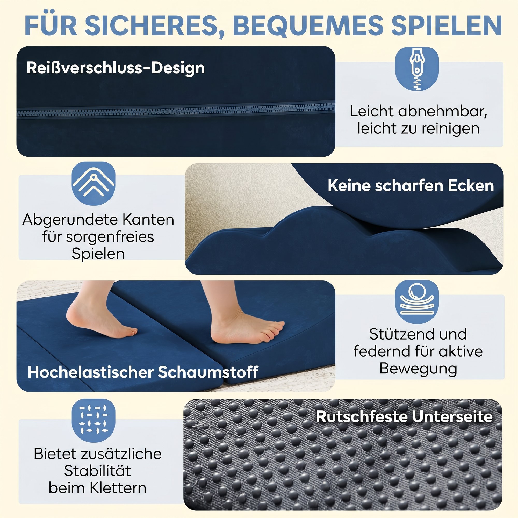 7-teilige Schaumstoff Bausteine für Kinder XXL Softbausteine mit rutschfester Unterseite für Kleinkinder, Dunkelblau