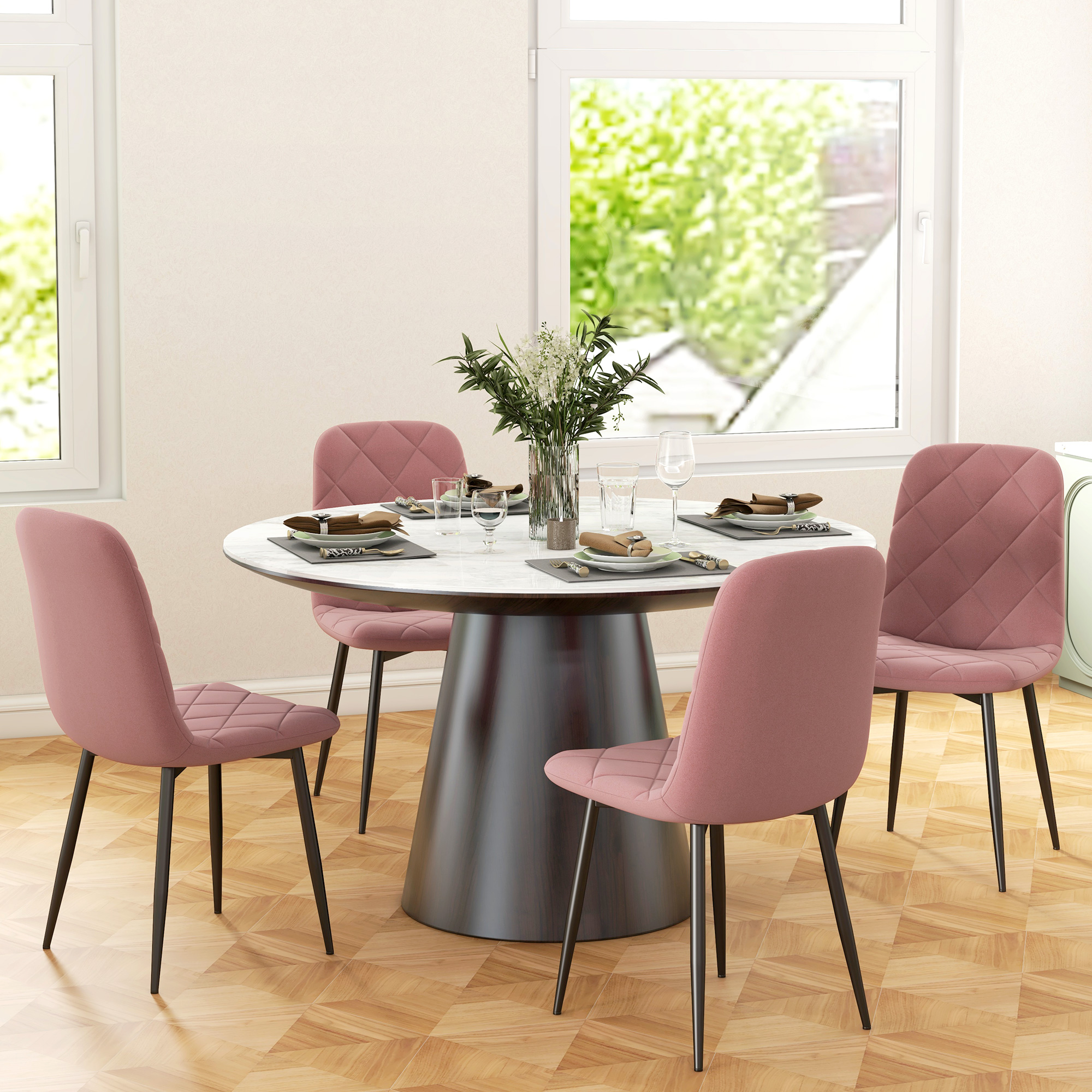 Esszimmerstühle 4er Set Küchenstuhl mit Rückenlehne, Samtoptik, Sessel 45 x 54 x 87 cm Rosa