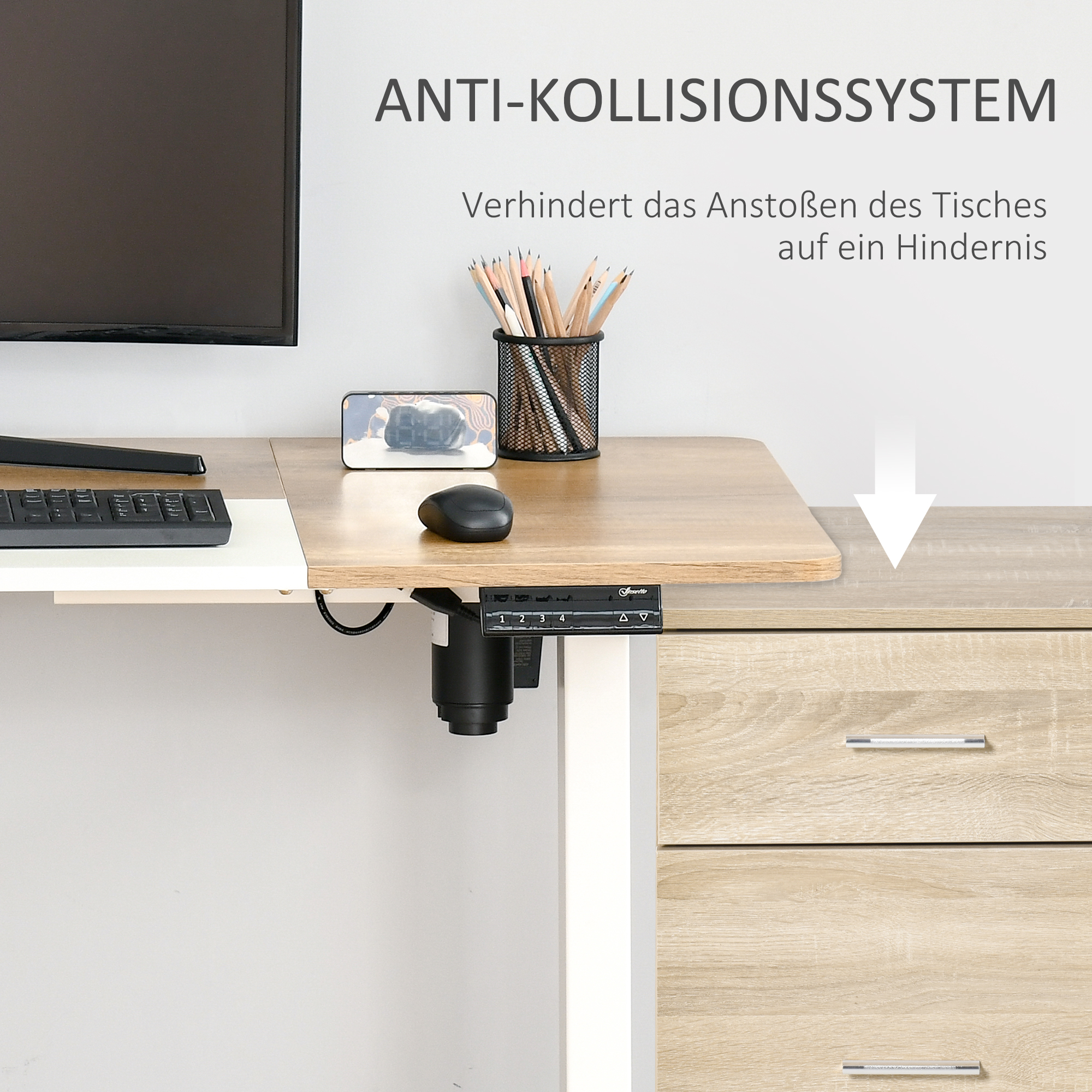 höhenverstellbarer Schreibtisch elektrisch 140 x 70 cm Computertisch mit 4 Memory-Steuerung, 4 tlg. Tischplatte, Steh-Sitz Tisch mit Anti-Kollision, Überhitzungsschutz Weiß
