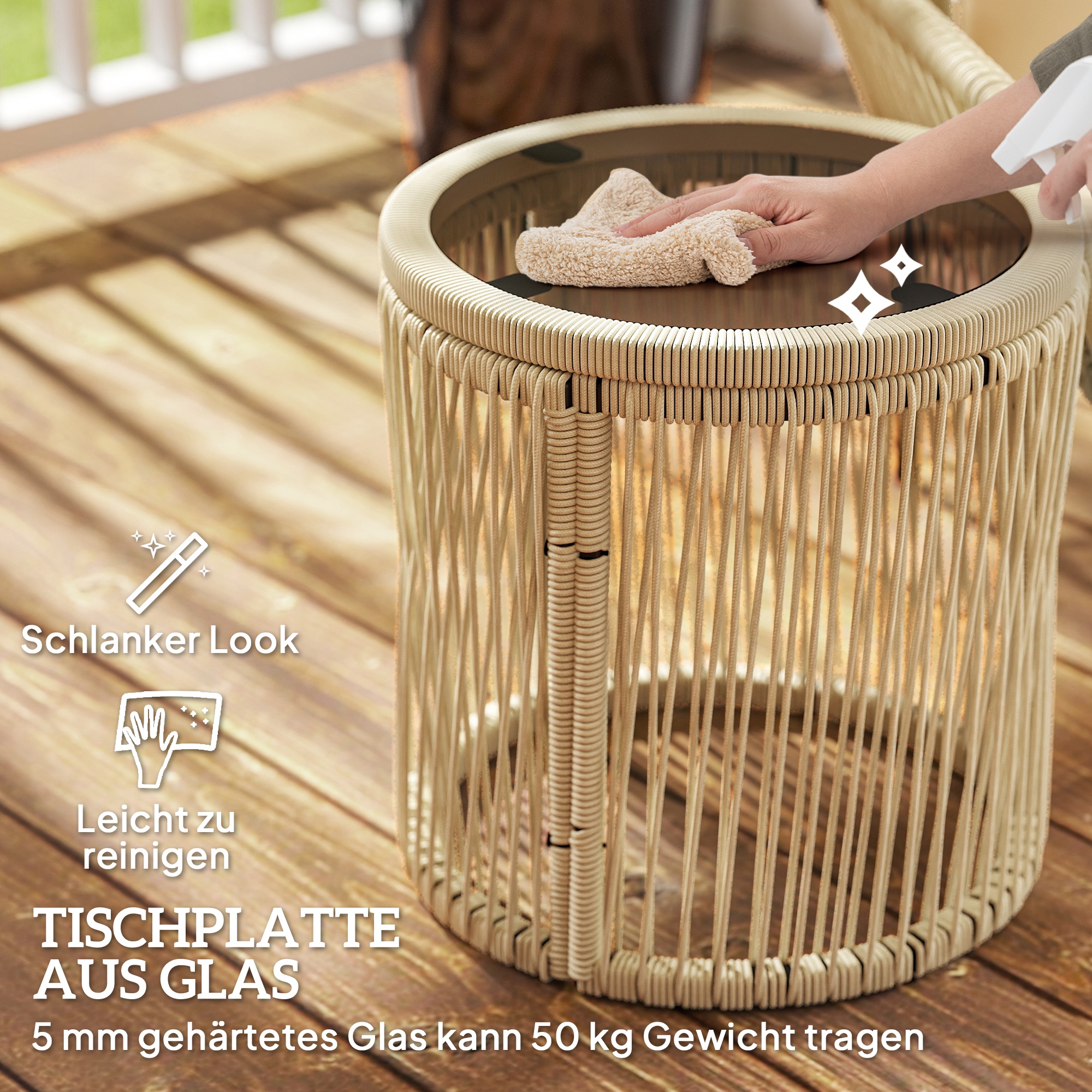 Polyrattan Gartenmöbel Set, Outdoor Balkonmöbel für 2 Personen, 3-teilig mit 2 Stühle, Beistelltisch Sitzkissen