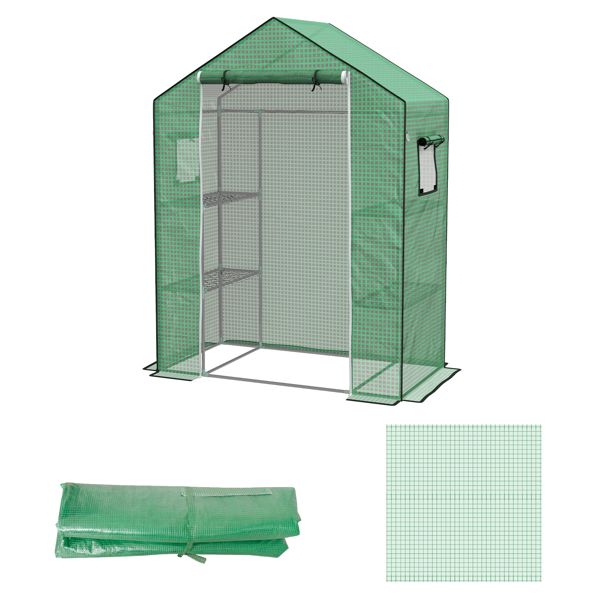 Ersatzfolie für Gewächshaus, Ersatzabdeckung mit UV-Schutz, Rolltür, Seitenfenster, 140 x 73 x 190 cm, Grün
