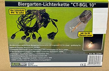 Biergarten-Lichterkette "CT-BGL 15" / 1,5 + 12,5m, 15x Filamentlampe 0,8W