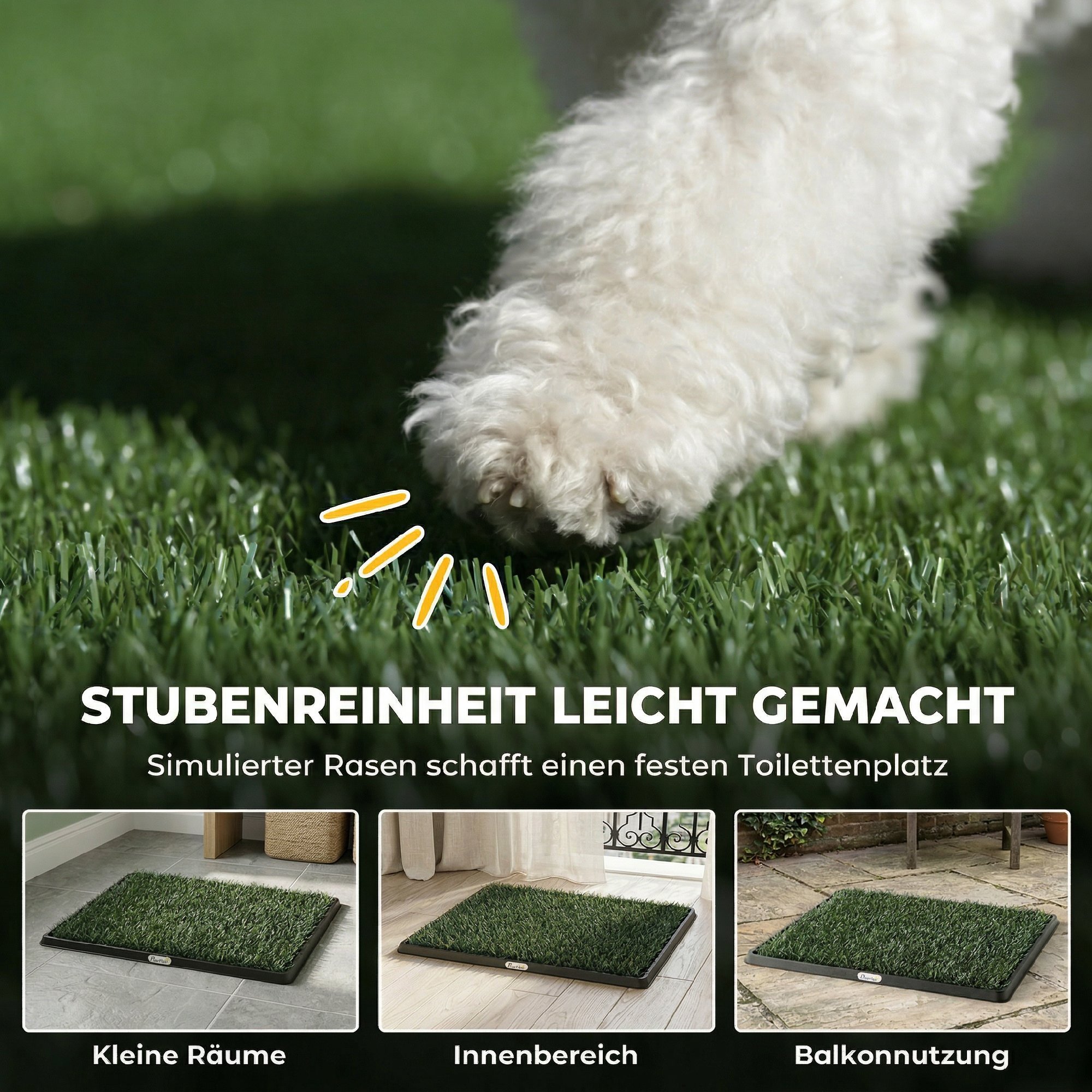 Hundetoilette 76 x 50,5 cm Hundeklo mit 1 Kunstrasen waschbar Welpentoilette für Hunde für Balkon Zuhause Schwarz+Grün