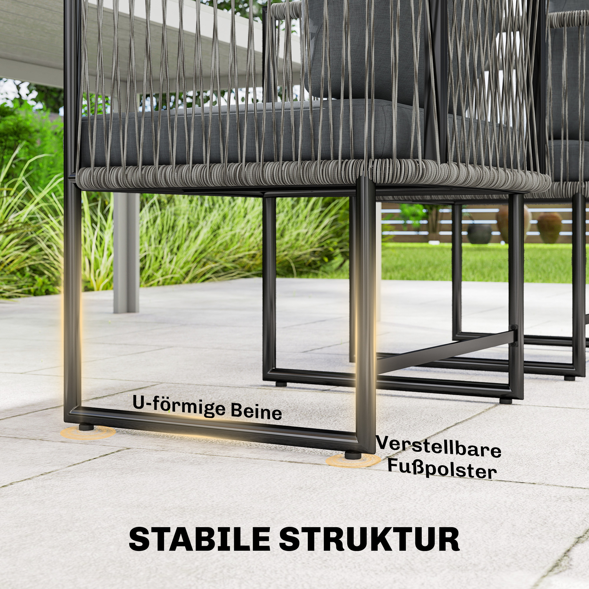 Gartenstuhl 2er Set wetterfest Gartenstühle aus Stahl PE-Rattan mit Kissen Armlehne Rückenlehne 52x52x66 cm Dunkelgrau