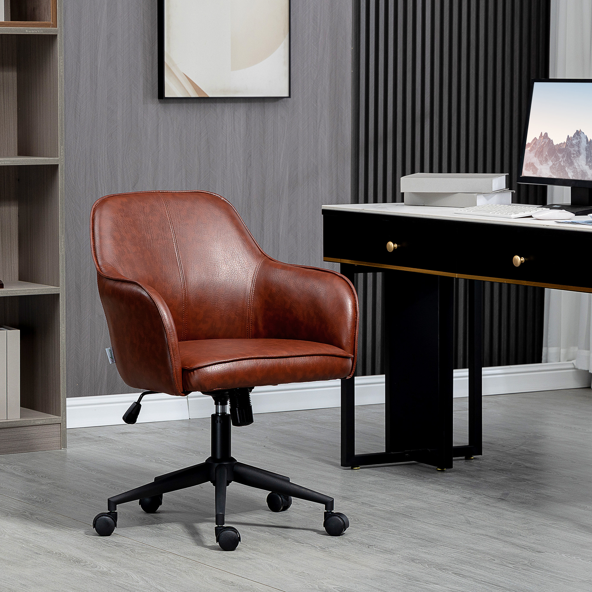 Bürostuhl, höhenverstellbar, Drehfunktion, 58,5 cm x 62 cm x 91 cm, Braun