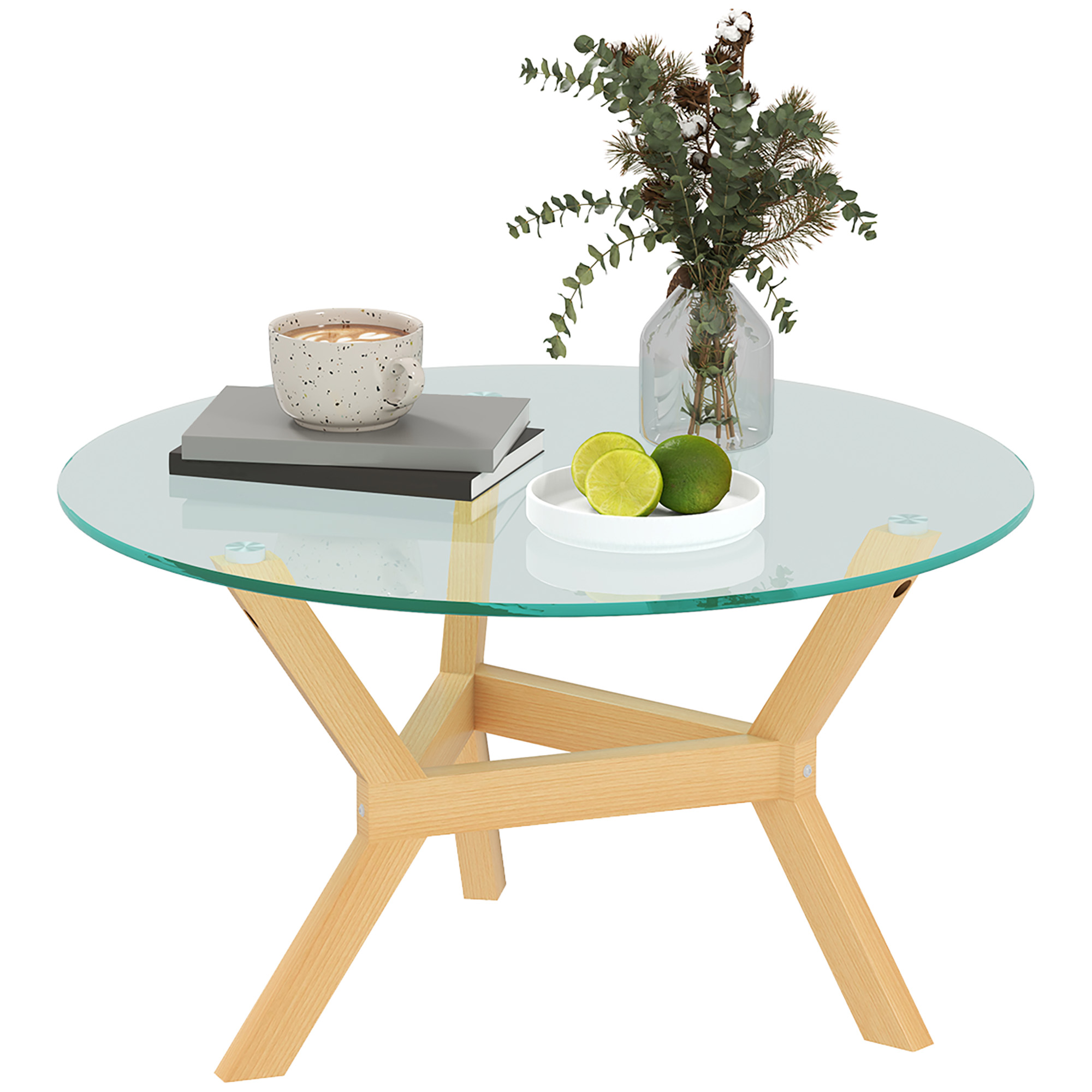 Runder Beistelltisch aus gehärtetem Glas mit verstellbaren Fußpolstern und Stahlrahmen, für Wohnzimmer, Schlafzimmer