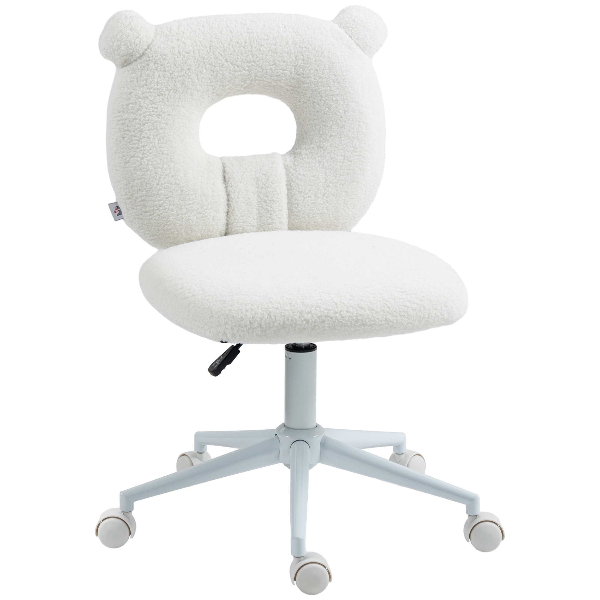 Bürostuhl Schreibtischstuhl, höhenverstellbar, Teddyfell, 50 cm x 56 cm x 90 cm, Weiß