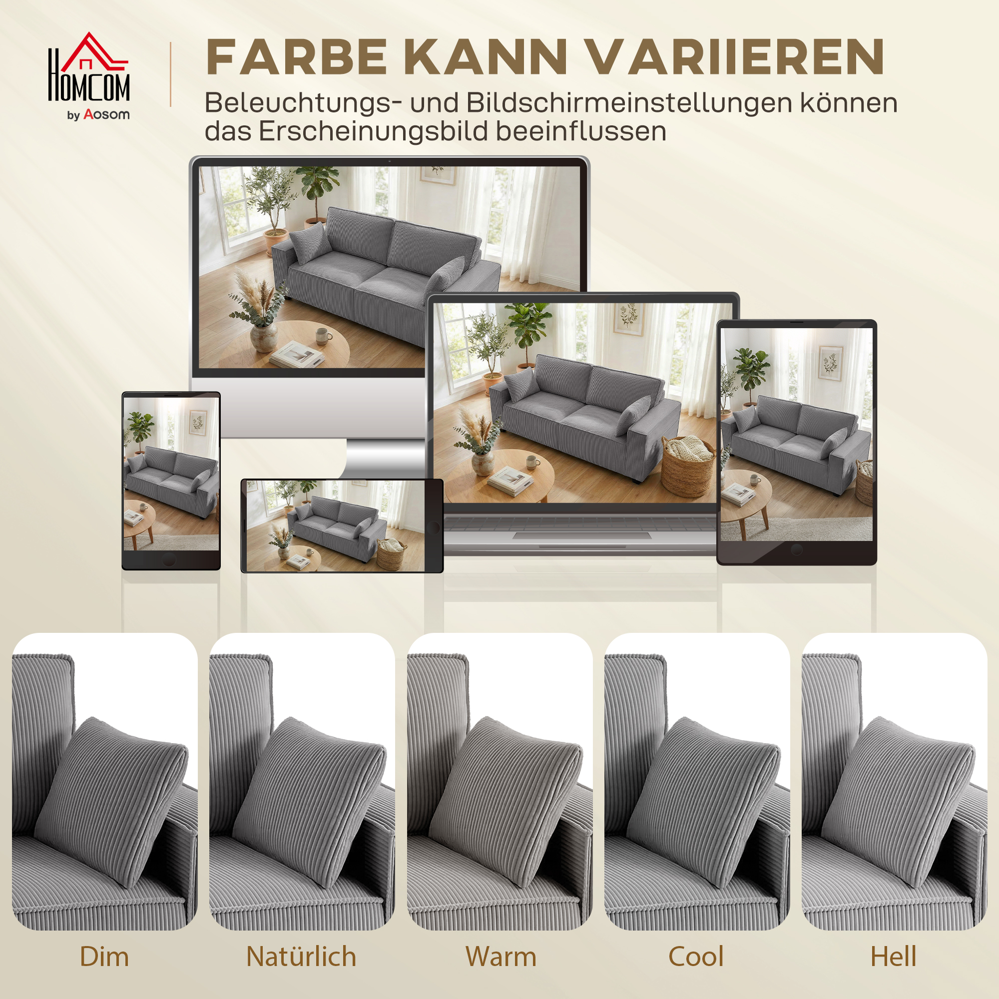 218 cm 3-Sitzer Sofa, modernes Cord-Sofa mit Taschenfeder-Polsterung, breiten Armlehnen und 2 Kissen, hellgrau