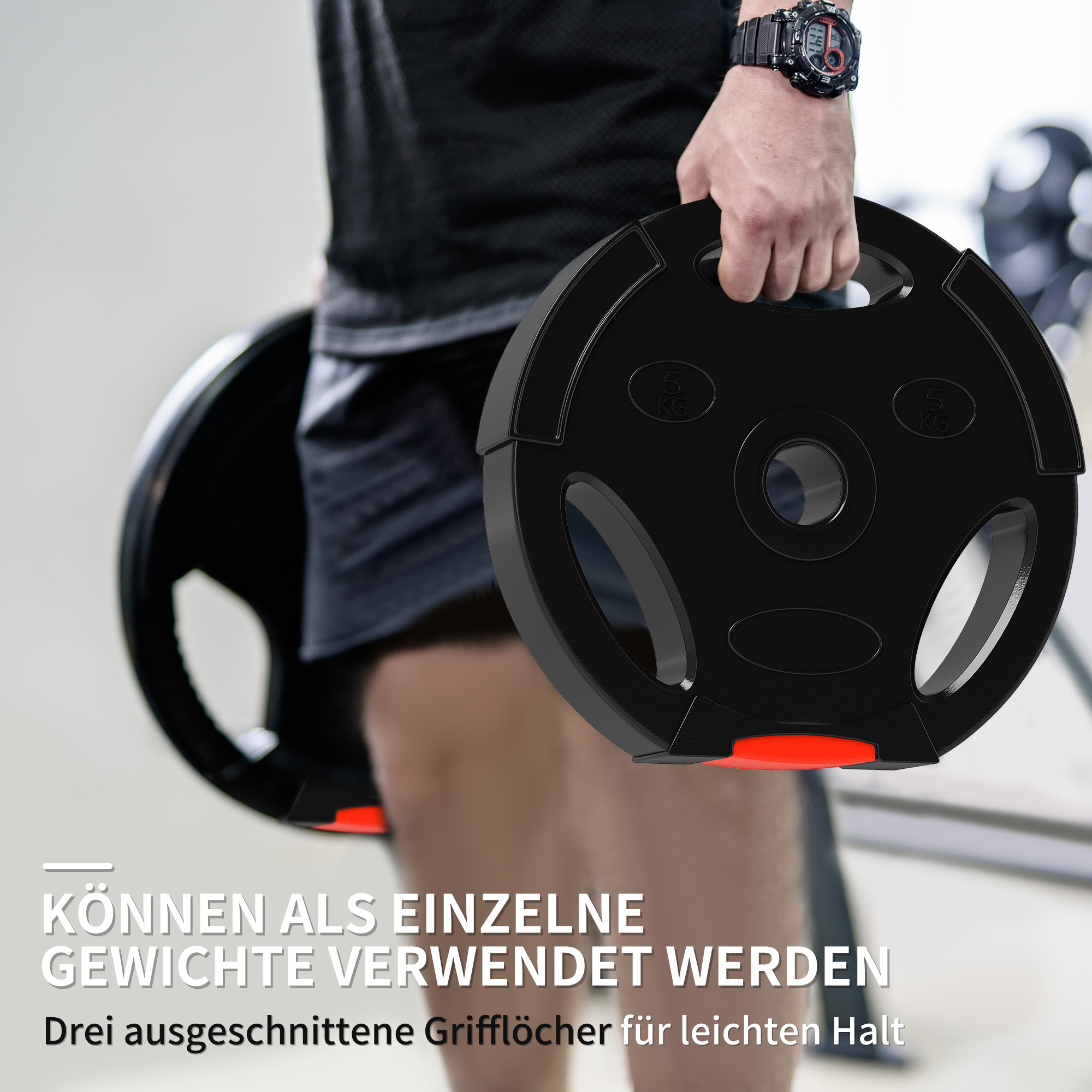 4er Gewichtsplatten-Set für Training, Fitnessstudio, Heimtraining, Stärke-Training, 2 x 10 kg und 2 x 5 kg, Schwarz