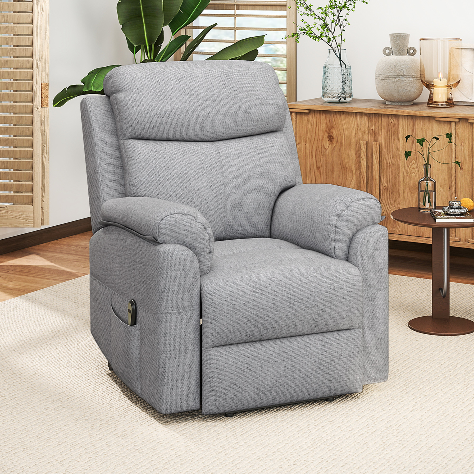 Elektrischer Aufstehsessel, Sessel mit Aufstehhilfe, Relaxsessel mit Schlaffunktion, Leinenoptik, 83 x 89 x 102 cm, Grau