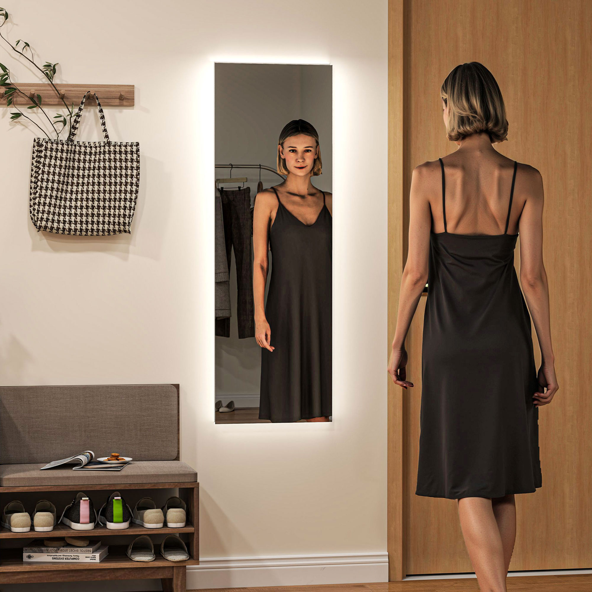 LED Ganzkörperspiegel, dimmbar, rahmenlos, Touch-Steuerung, 40 x 120 cm