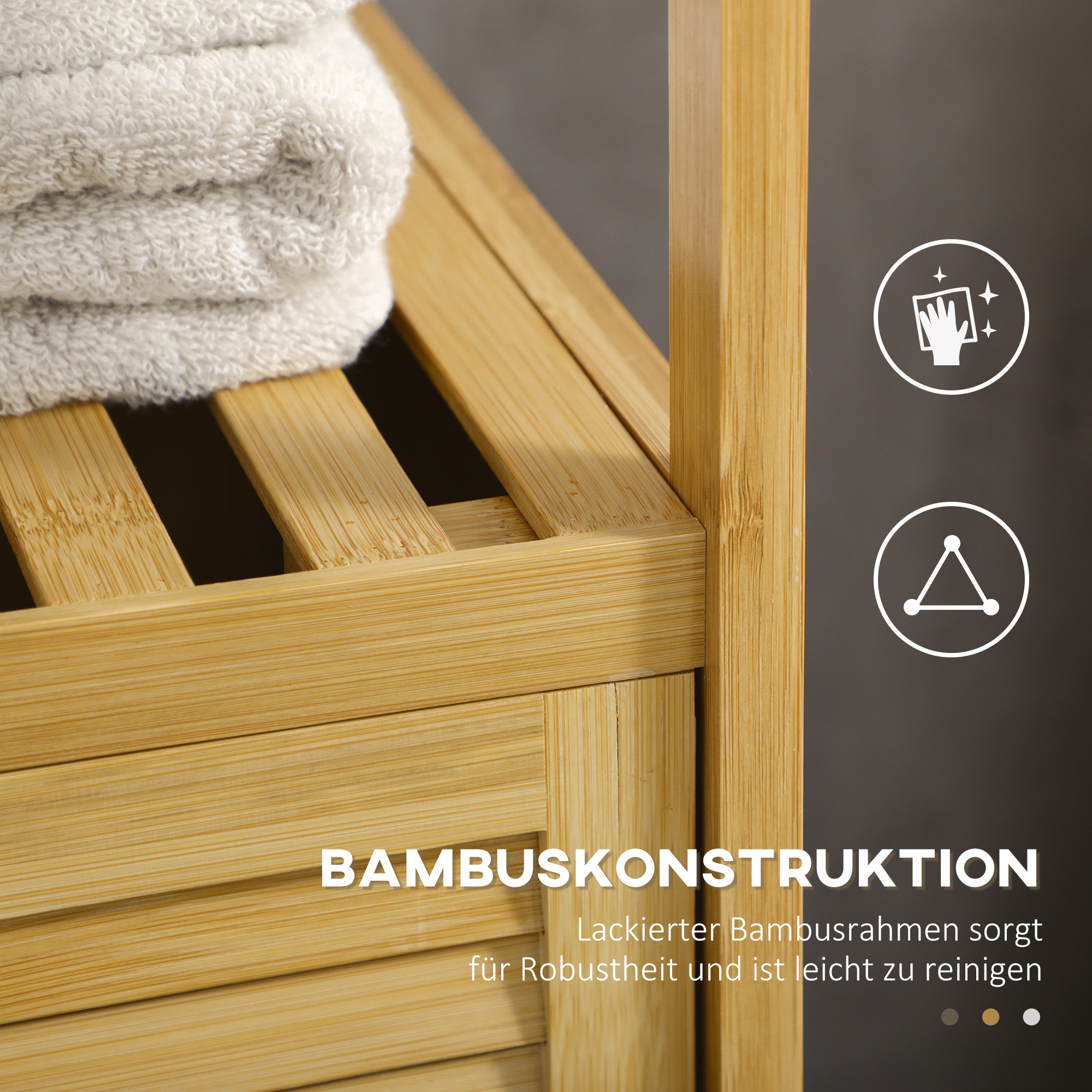 Badezimmerschrank Badregal, Bambus, 1Ablage, 1 Schrank, 33 cm x36,5 cm x67 cm, Natur