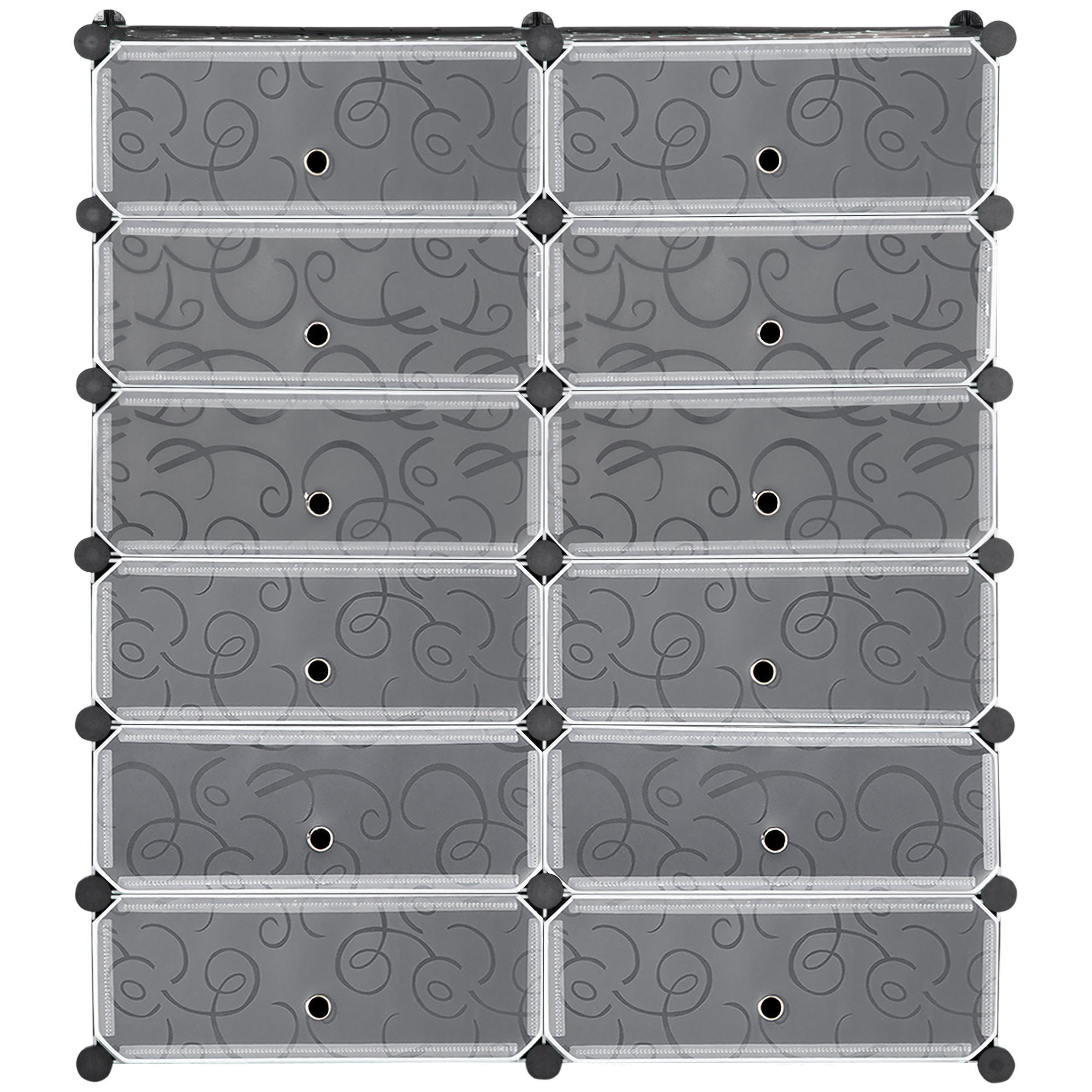 Schuhregal, 12 Aufbewahrungsboxen für 24 Paar Schuhe, Kunststoff, Schwarz+Weiß