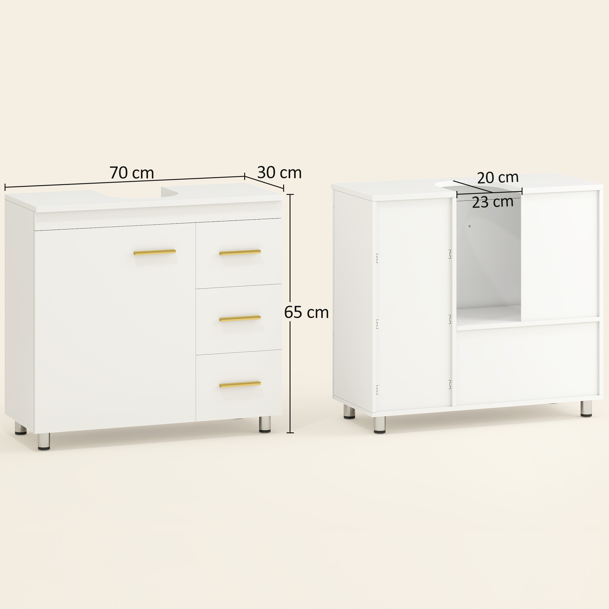 Badezimmer-Unterschrank, 3-stufiges Design, MDF, Spanplatte, Weiß