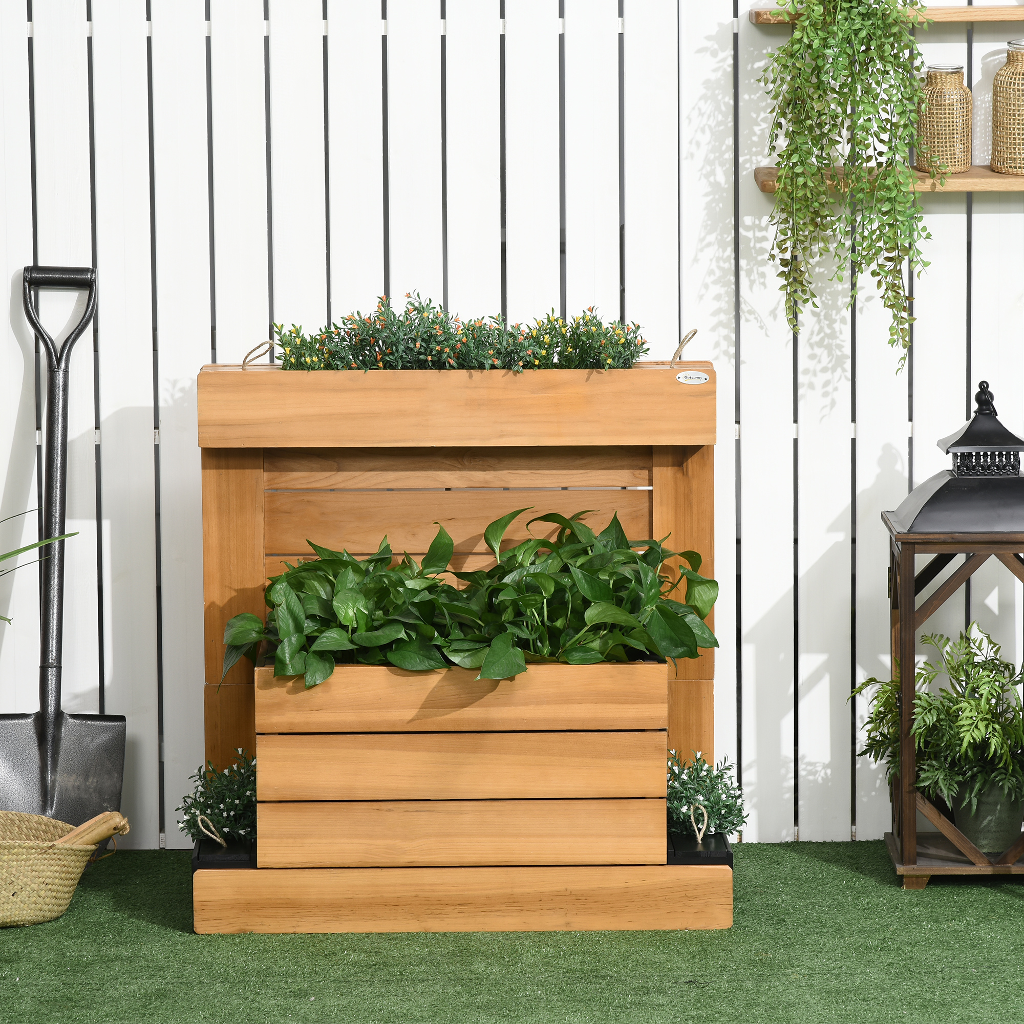 Hochbeet mit 4 Pflanzkästen, Selbstbewässerungssystem, Vliesverkleidung, wetterbeständig, 79,5 cm x 49,5 cm x 80 cm