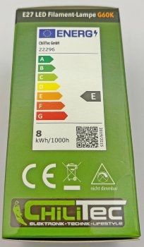 LED Glühlampe E27 "Filament G60k" klar / 3000K, 919lm, 230V / 8W, warmweiß