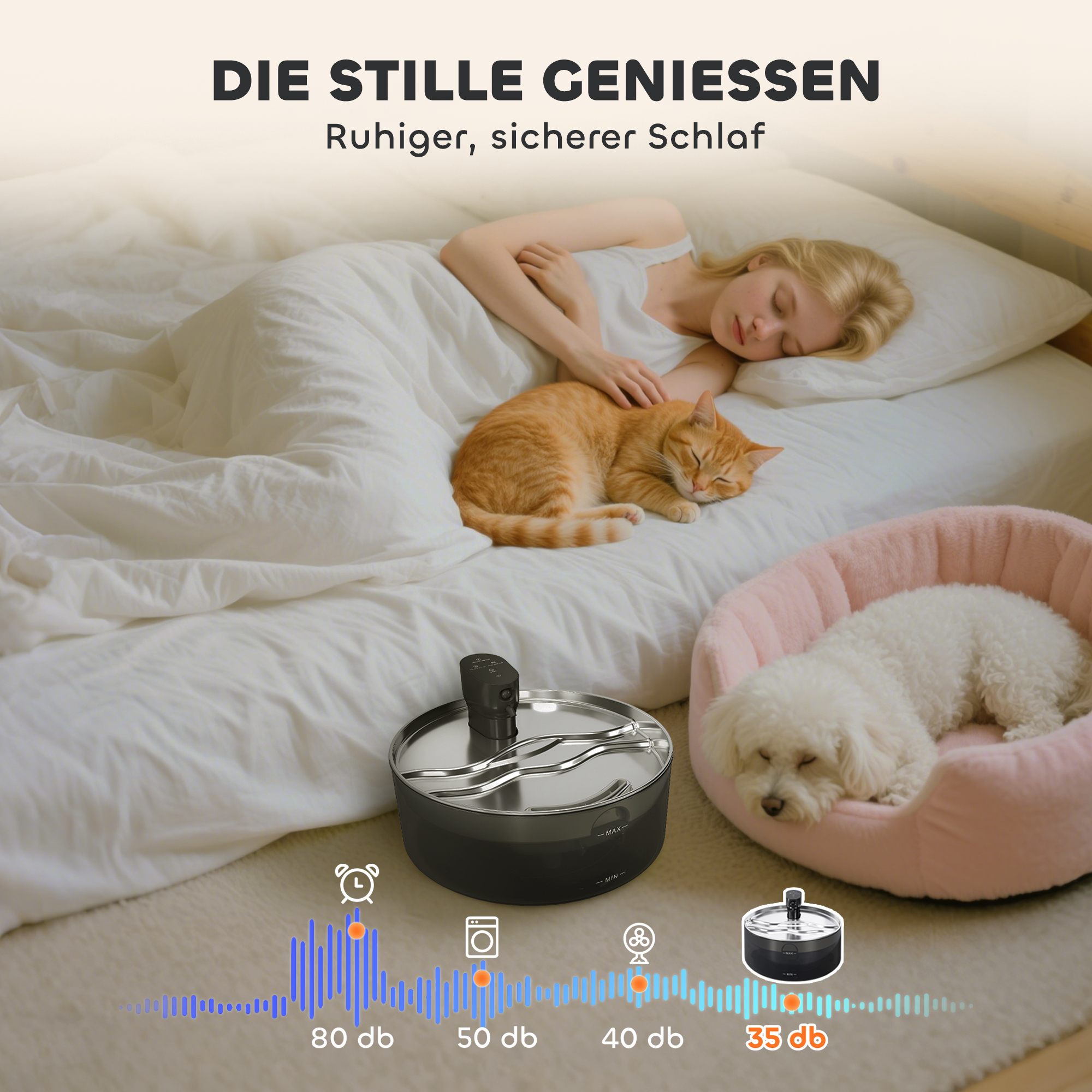 Katzenbrunnen, 7l, Trinkbrunnen für Katzen, mit leiser Pumpe LED Aktivkohlefilter Edelstahl 30,6 x 30,6 x 17,2 cm