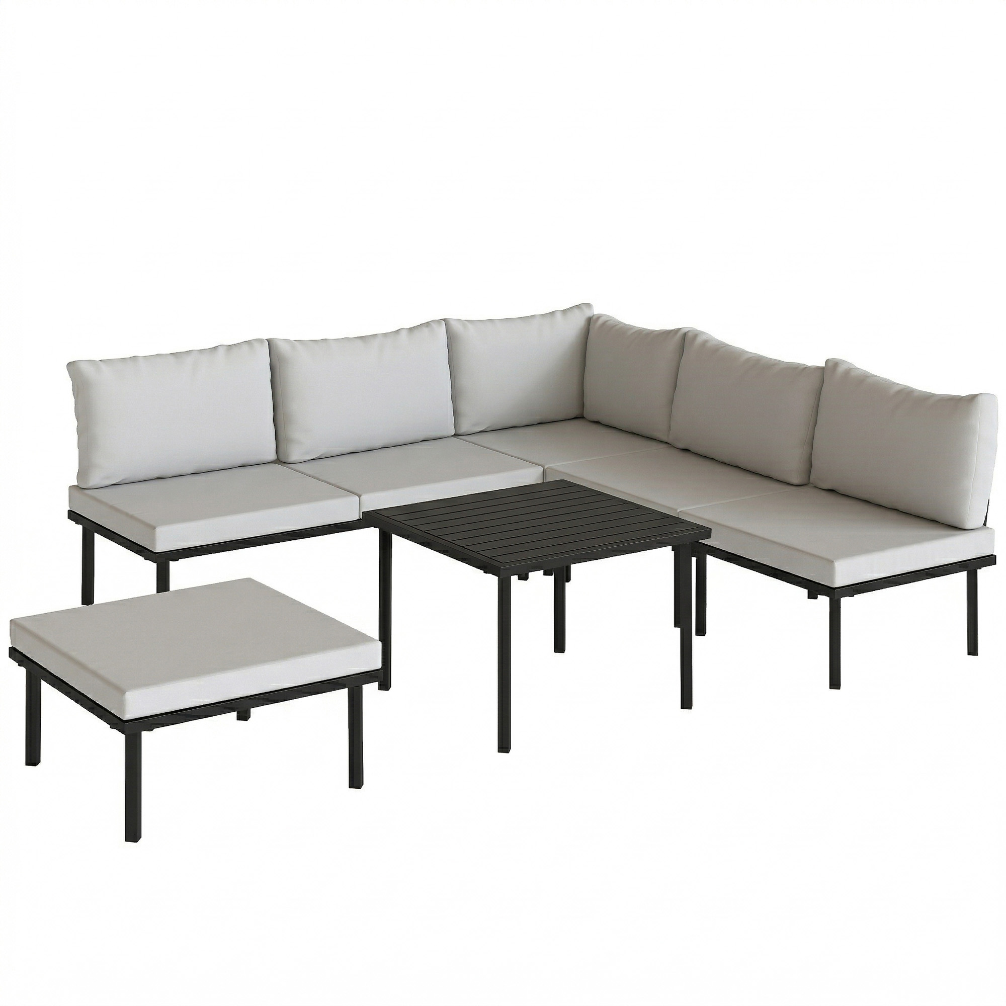 Lounge Gartenmöbel Set 5-6 Personen Gartenlounge Set mit 2 Sitzer Gartensofa 2 Stühle Eckstuhl Lamell-Tisch Fußhocker