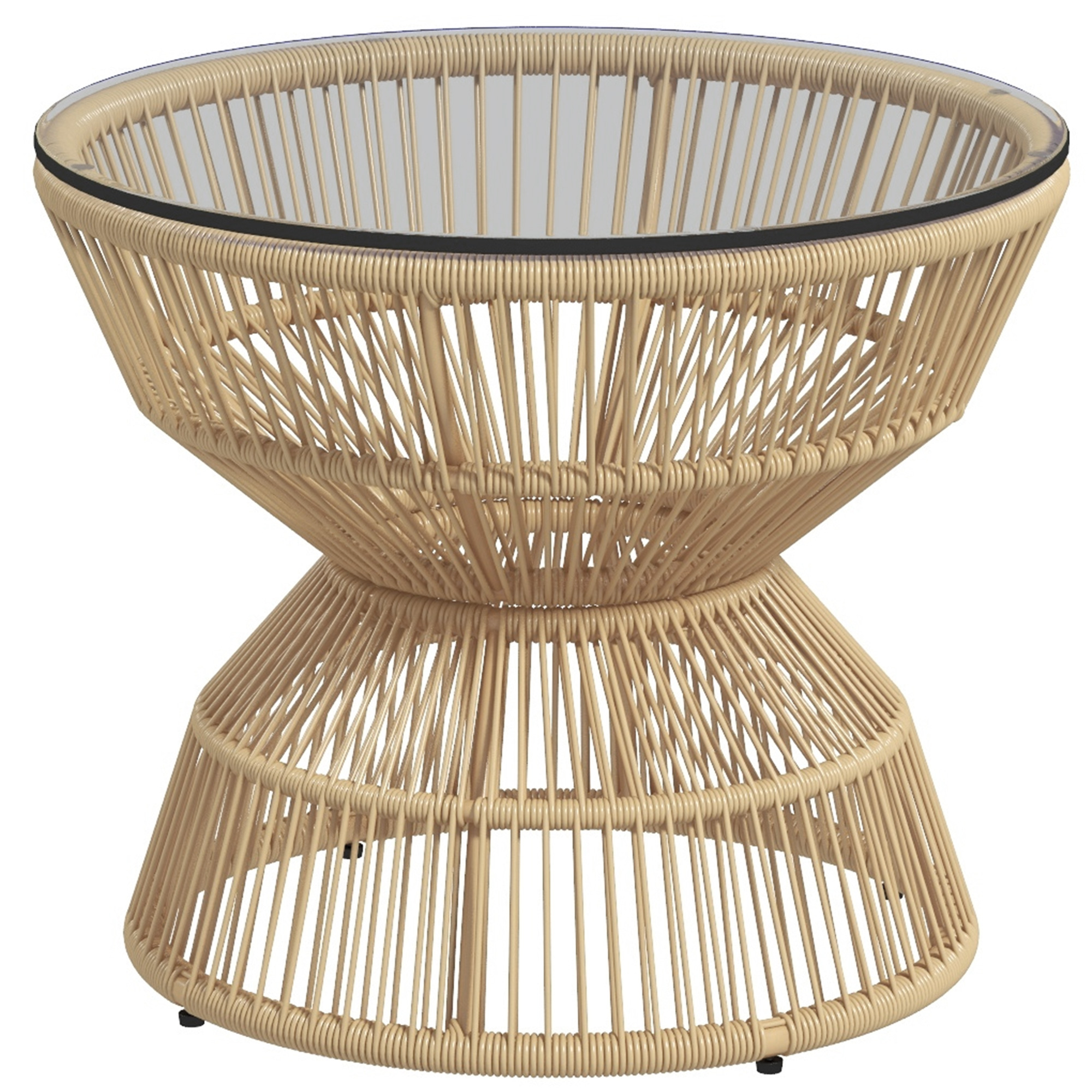 Outdoor-Beistelltisch Gartentisch Rattan-Beistelltisch, Glasplatte, PE-Rattan, 60 cm x 60 cm x 50 cm, Natur