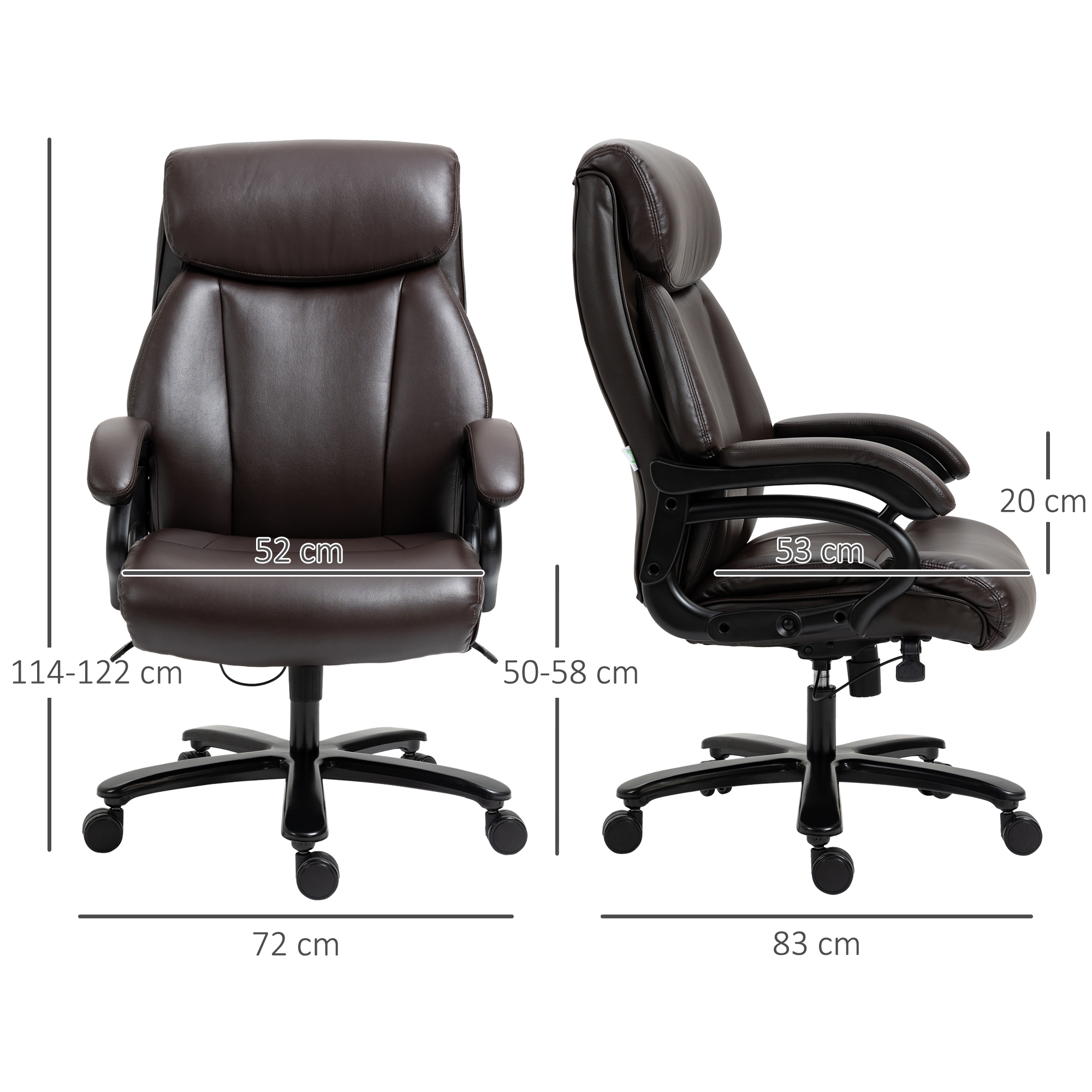 Bürostuhl Chefsessel Gaming Stuhl Drehstuhl Wippfunktion Dicke Polsterung 180 kg Belastbarkeit ergonomisches Design höhenverstellbar Kunstleder Braun 72x83x114-122 cm