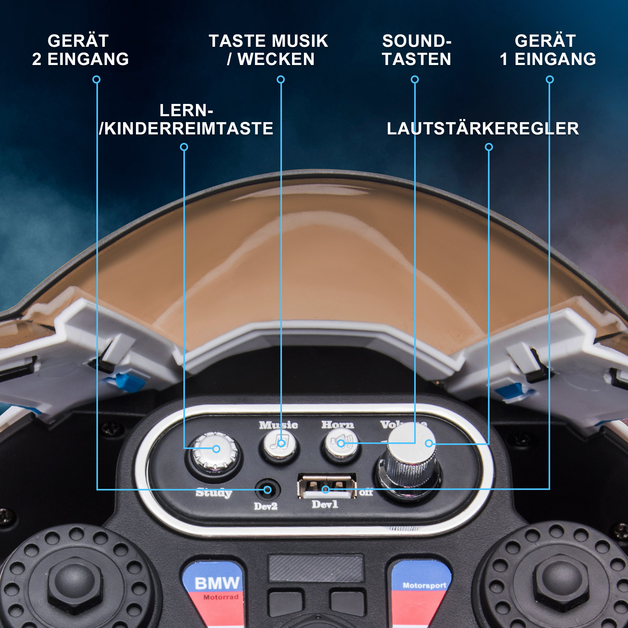 Kindermotorrad, Elektromotorrad, Scheinwerfer, 3 Musikmodi, für Kinder 1,5-5 Jahre, Blau, 82,5 x 42 x 54cm