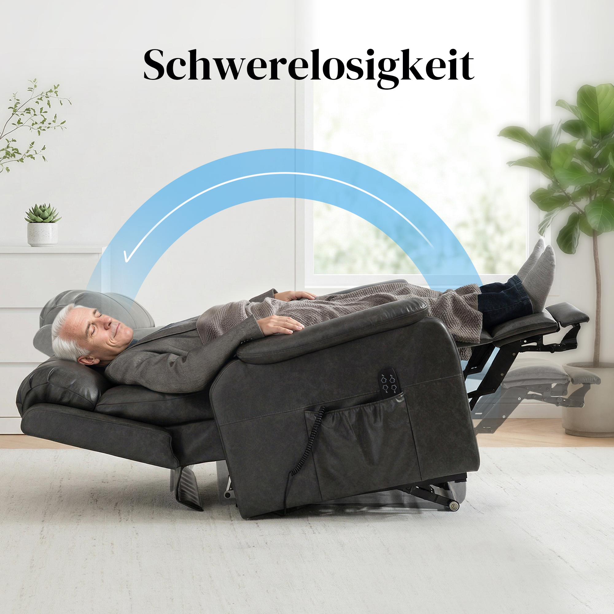 Riser- und Relaxsessel für Senioren, Elektrischer Lift-Sessel aus Kunstleder mit Doppelmotor, Federkissen, Schwarz