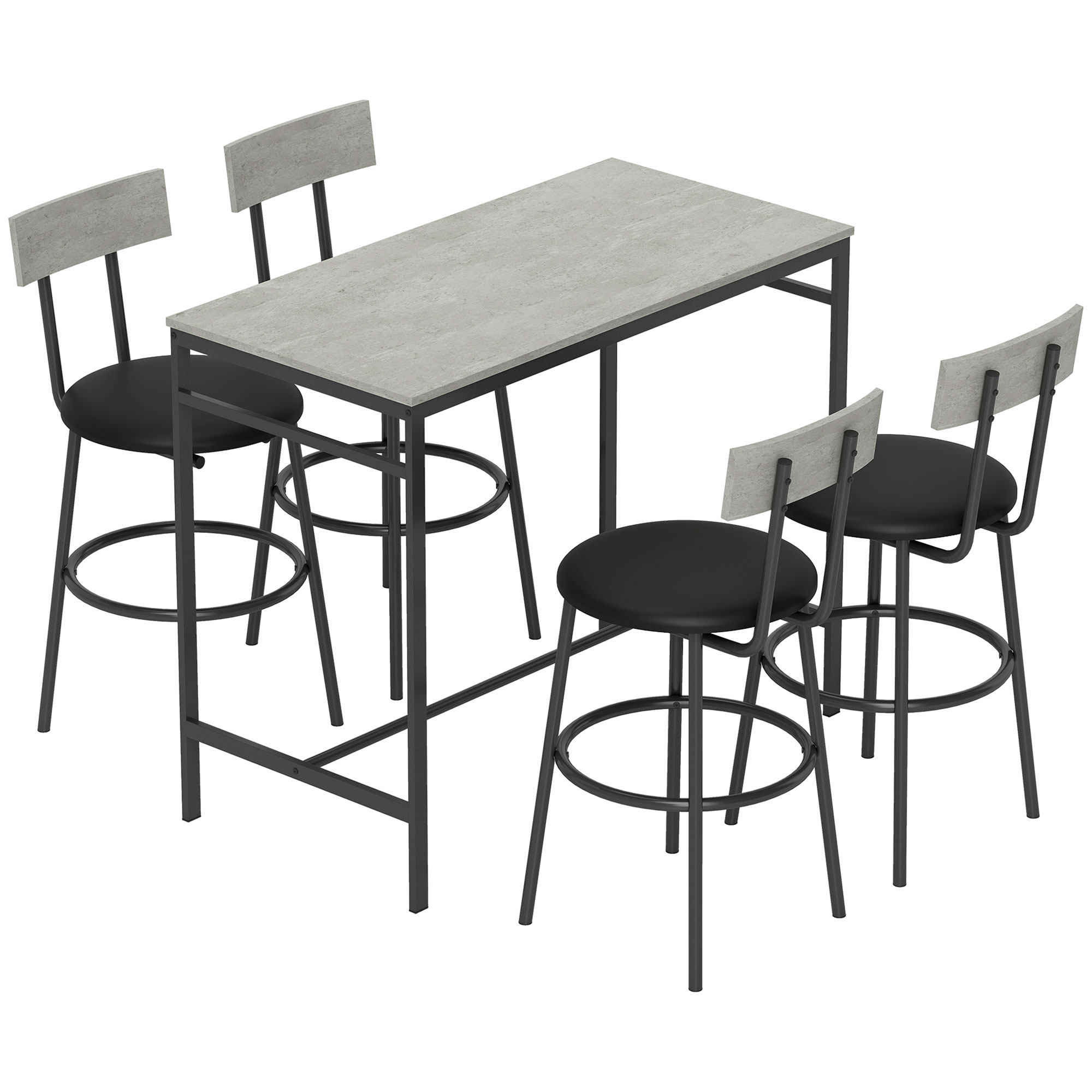 5-teiliges Bartisch-Set mit 4 Stühlen, Industrielles Design, für Küche, Esszimmer, Stahl, Hellgrau