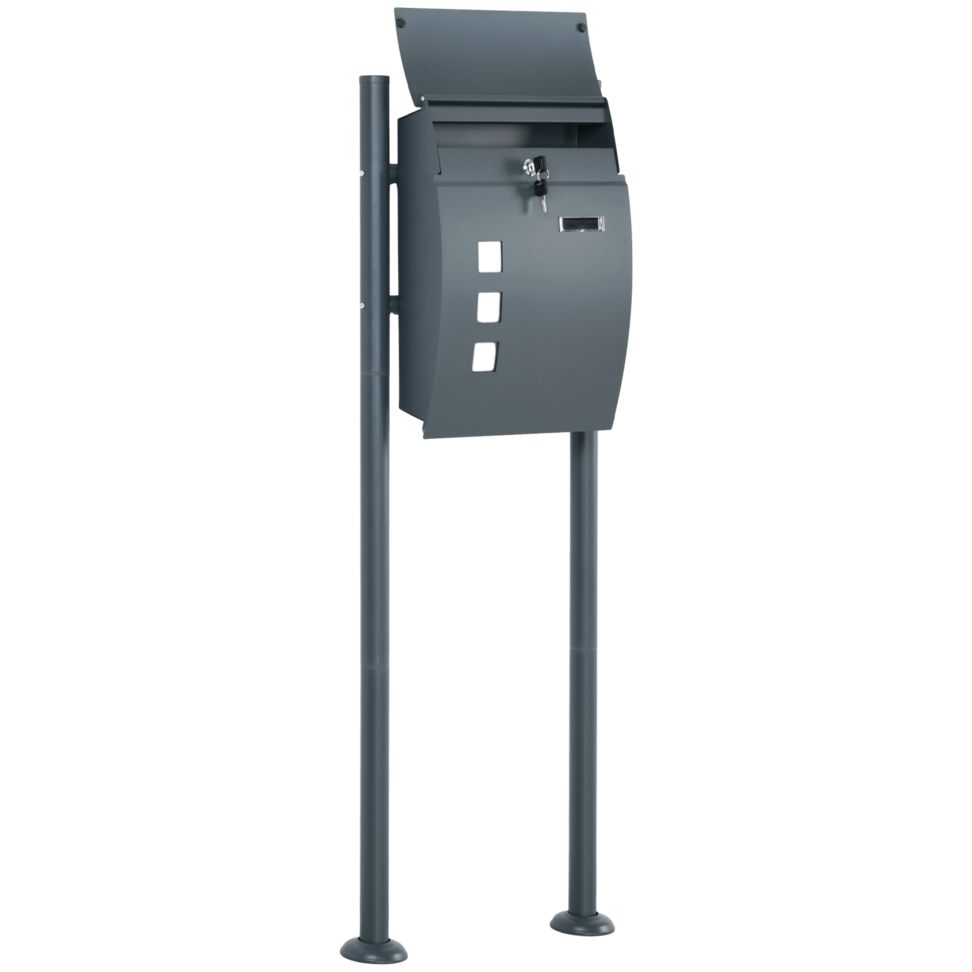 Briefkasten Postkasten, Verriegelung, Standbriefkasten, 2 Schlüssel, Stahl, 44 cm x 15 cm x 114 cm, Grau Briefkasten Postkasten, Verriegelung, Standbriefkasten, 2 Schlüssel, Stahl, 44 cm x 15 cm x 114 cm, Grau