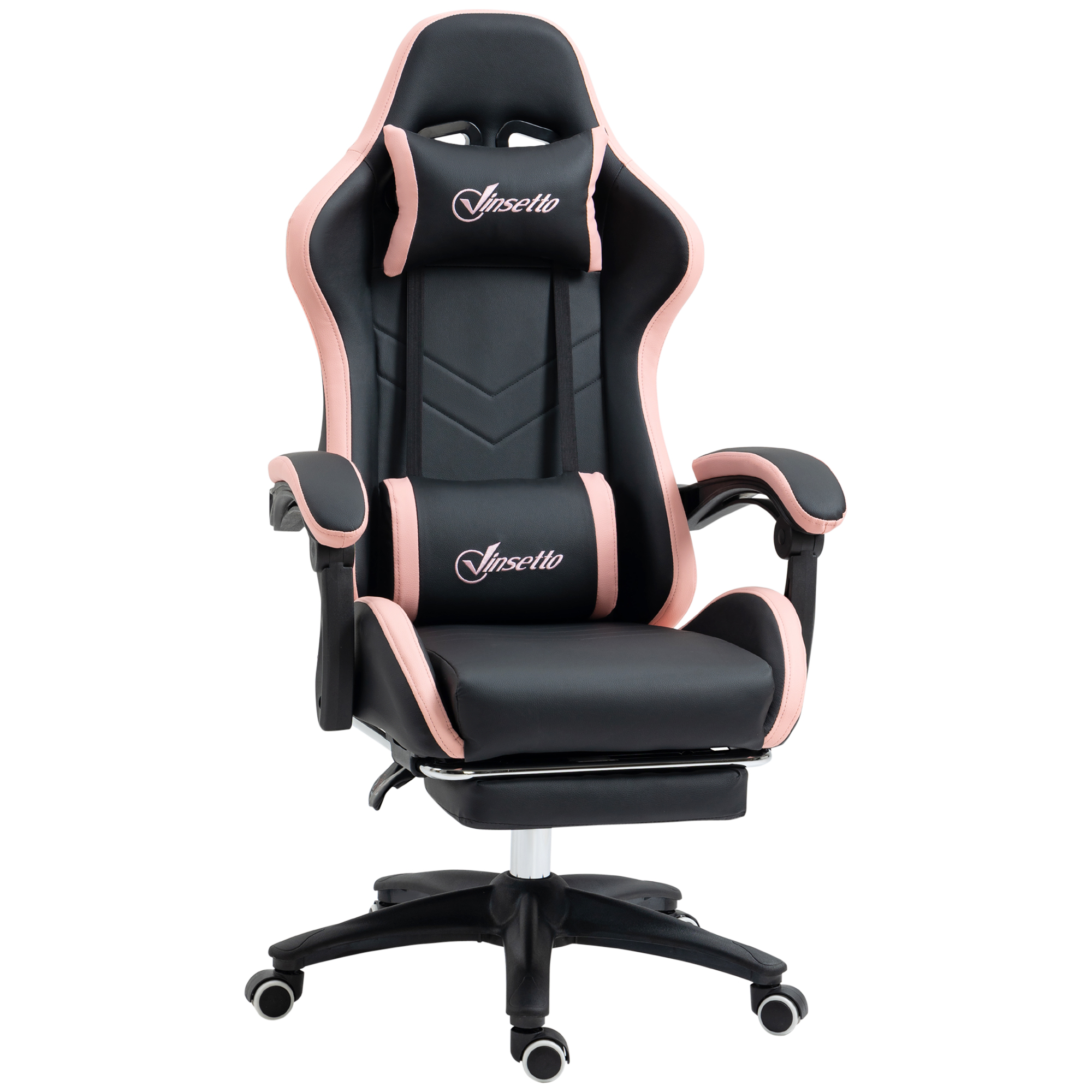 Bürostuhl, Gamingstuhl, 1 Kopfstütze, 1 Lendenstütze, Rosa + Schwarz