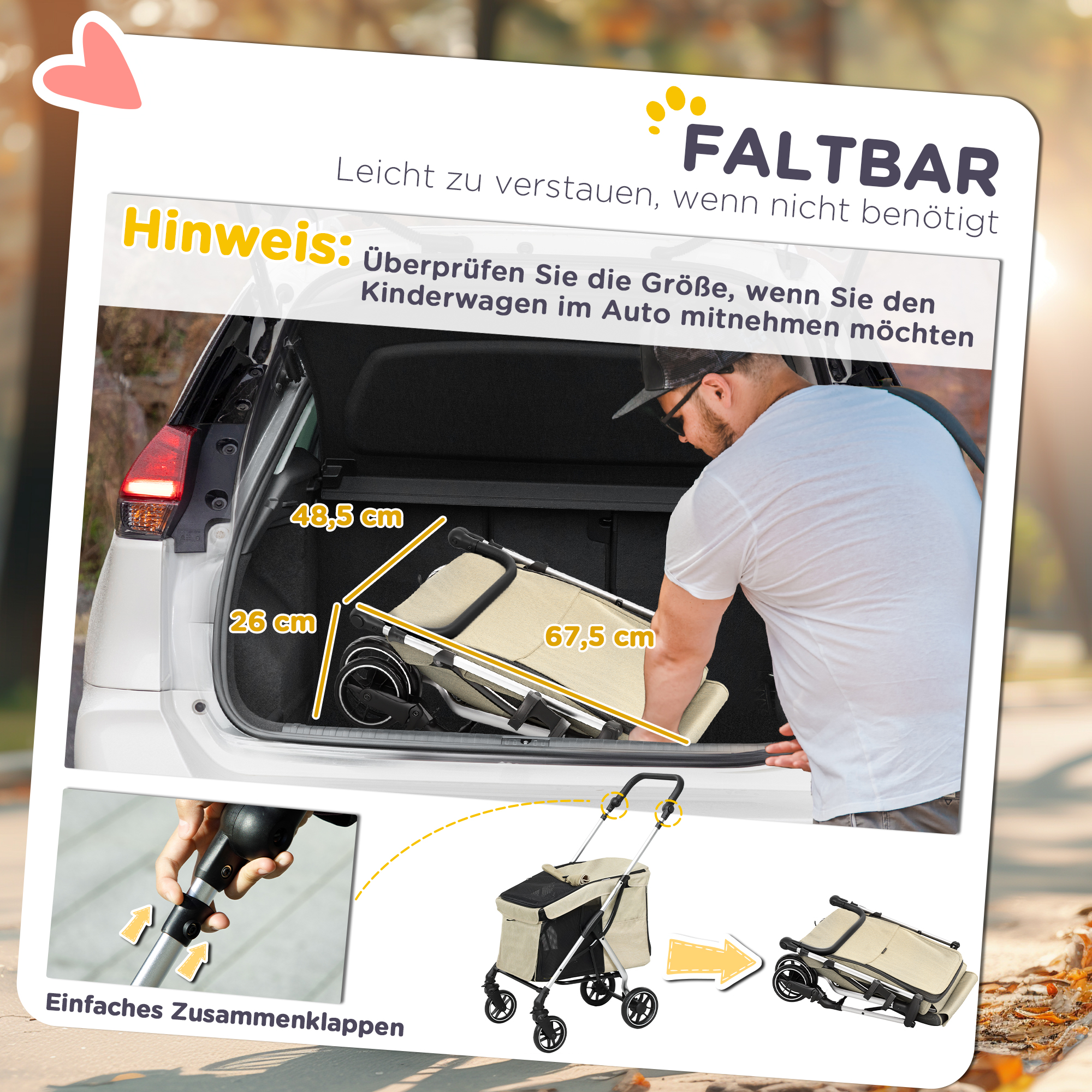Hundewagen, Leichter und faltbarer Transportwagen für kleine Hunde, waschbares Kissen, Netzfenster, Khaki