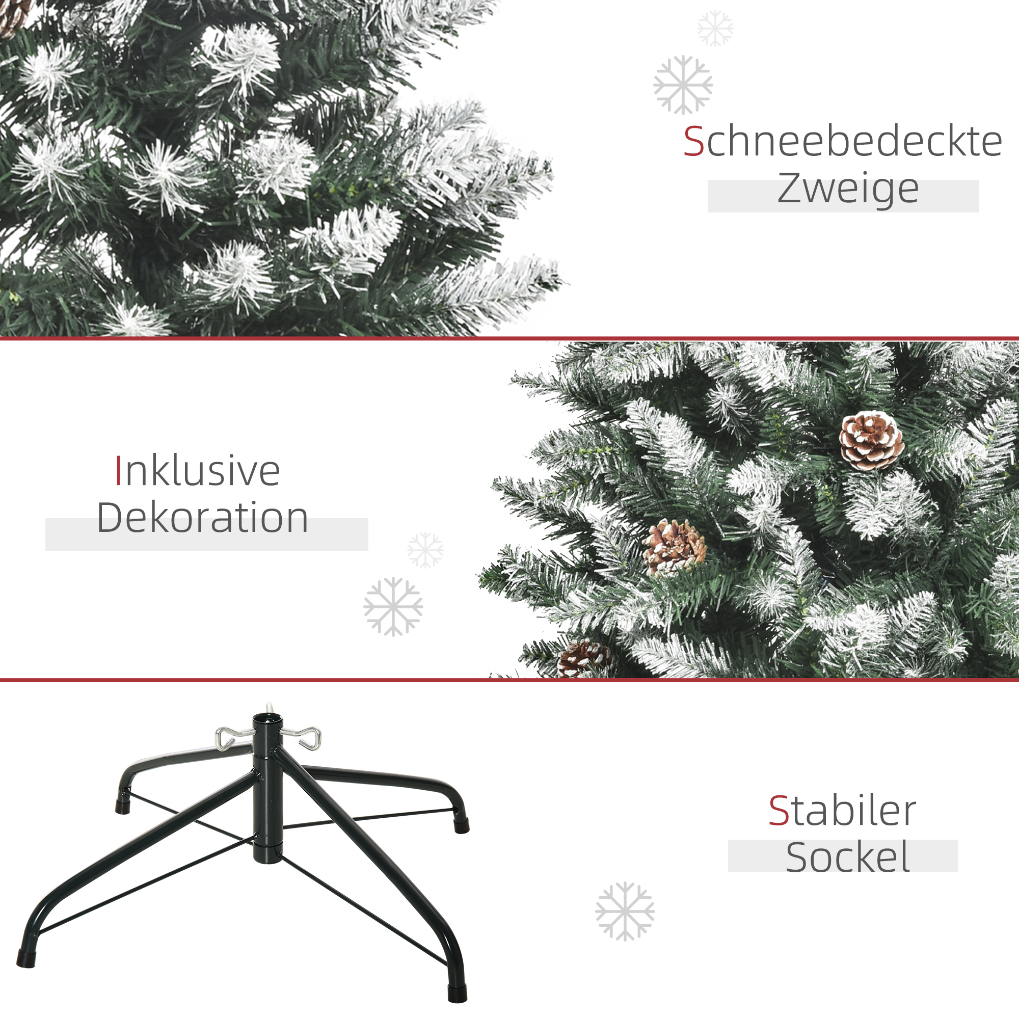 Weihnachtsbaum, 630 Zweige, 37 Zapfen, verschneite Spitzen, feuerfest, 150 cm