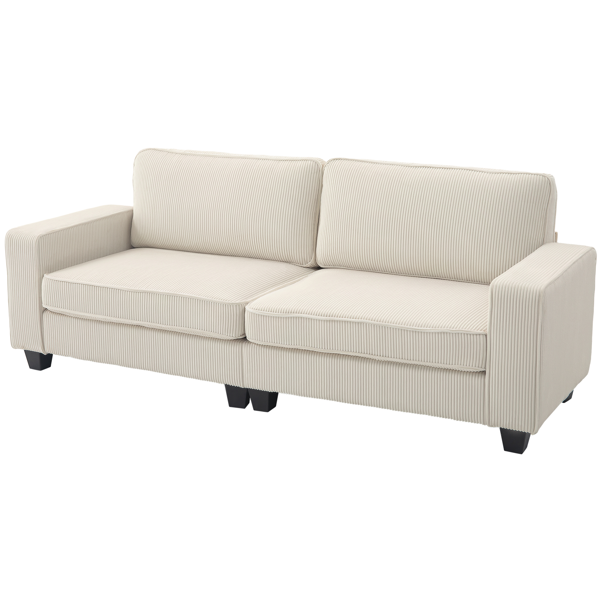 3-Sitzer Sofa mit Cordbezug, Wohnzimmersofa mit Federkern, bis 400 kg, 227 x 84 x 87 cm, Cremeweiß