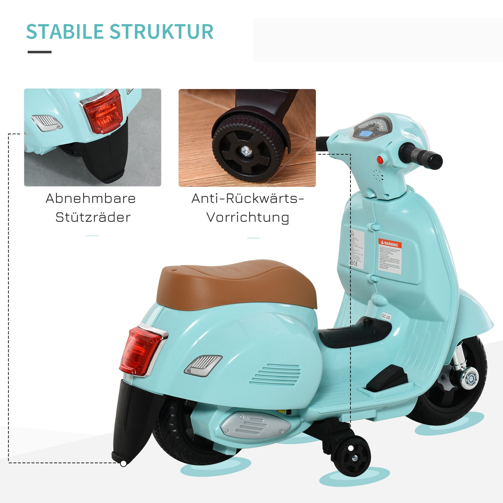Elektro Kindermotorrad Vespa Elektromotorrad mit LED-Licht, Sound, Kinder Elektro Motorrad für Kinder von 18-36 Monate Grün