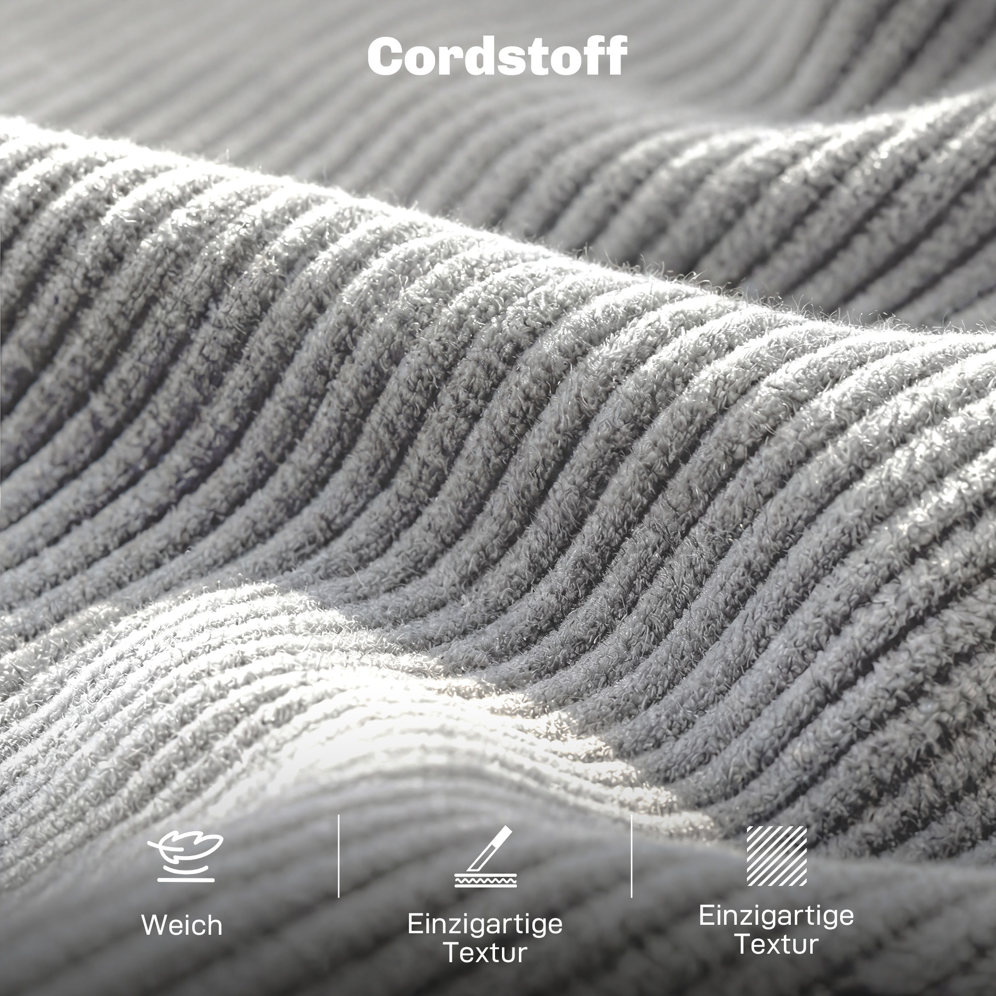 3-Sitzer-Sofa, Couch mit Armlehnen Gepolstert Polstersofa mit Kordoptik für Wohnzimmer Hellgrau