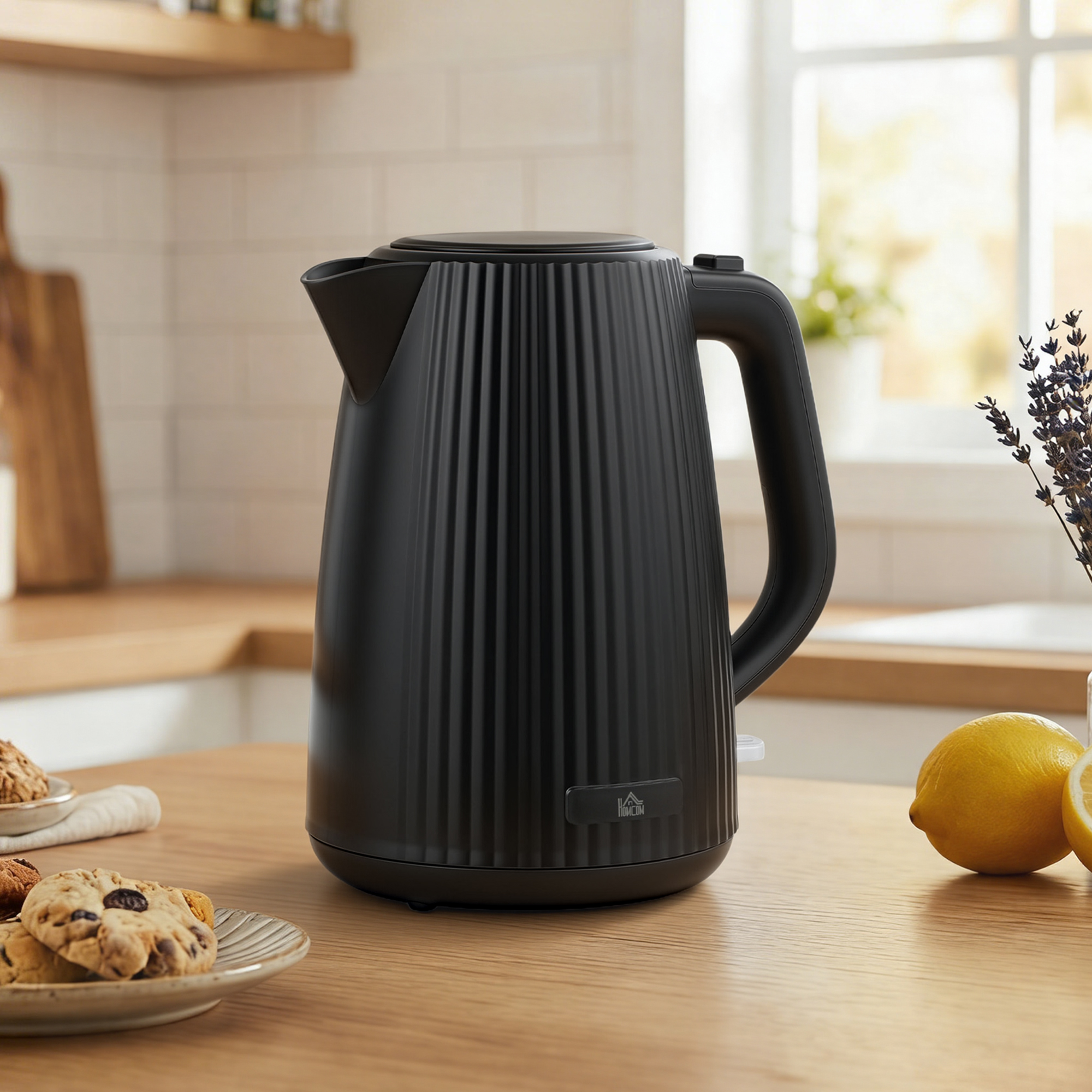 Wasserkocher, 1,7L, Schnellkochfunktion, 2200W, mit herausnehmbarem Kalkfilter, Abschaltautomatik, Schwarz