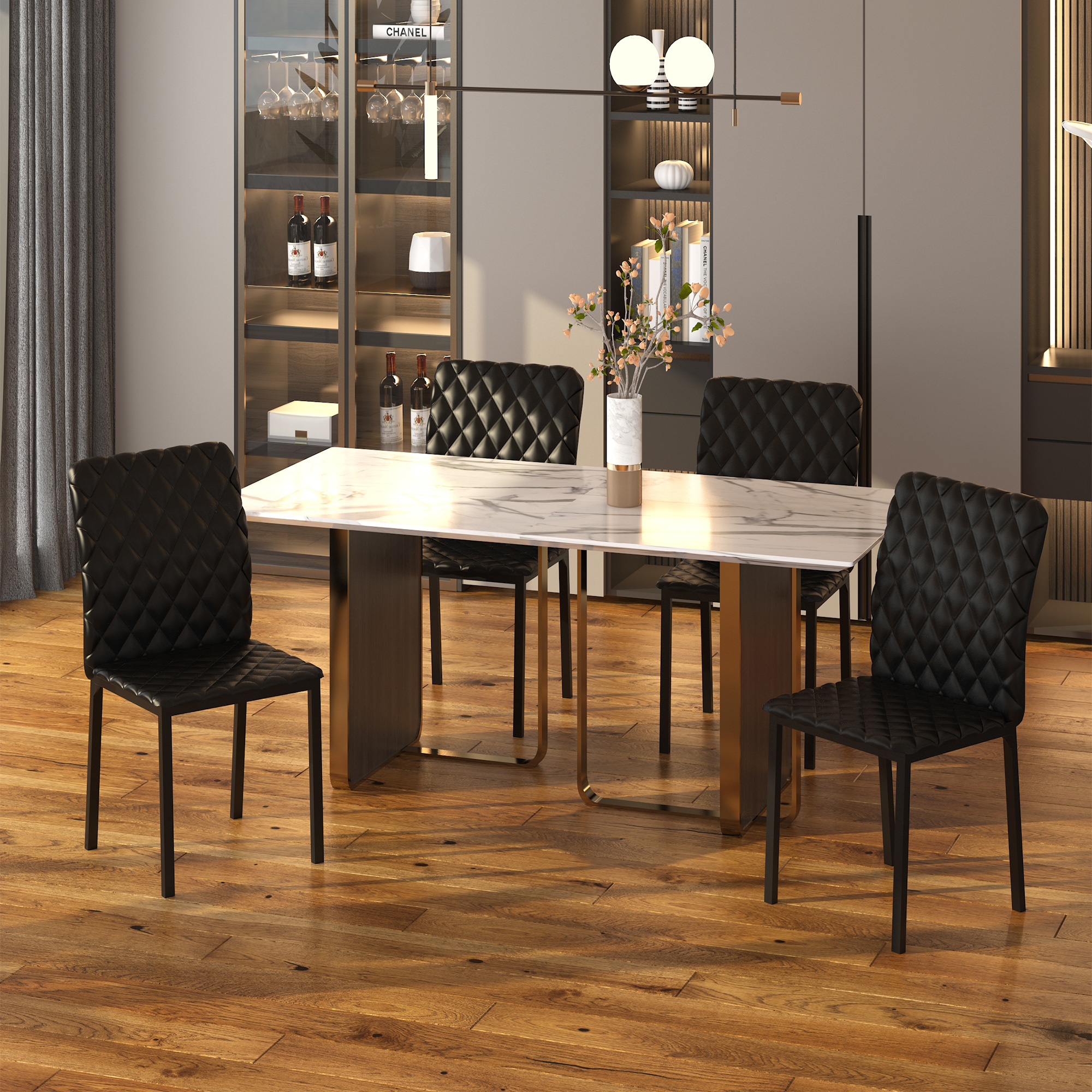 4er-Set Stühle Esszimmerstühle Küchenstühle 41 cm x 50 cm x 91 cm, Schwarz