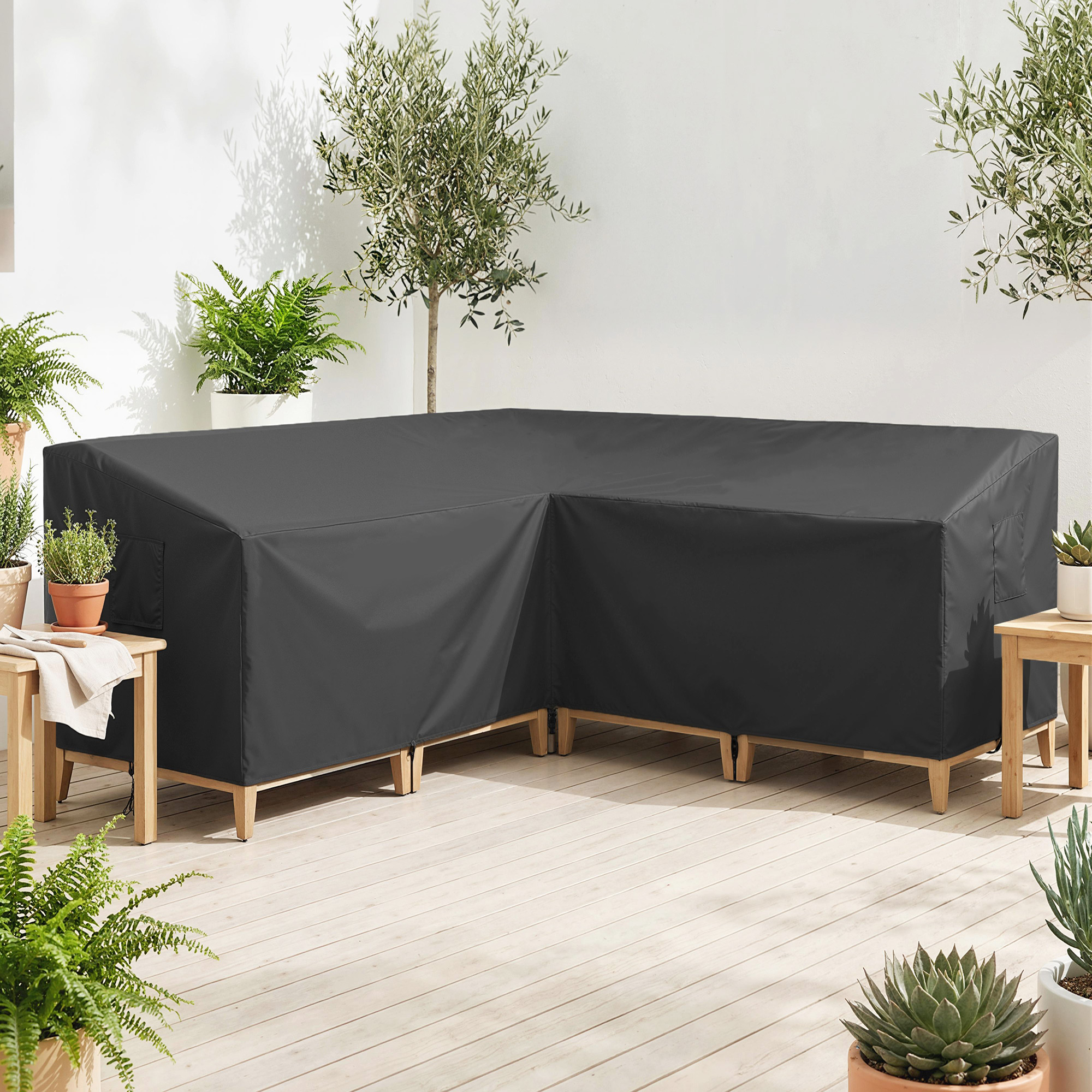 Schutzhülle für Gartenmöbel Winterfest Wasserdicht V-förmig Anti-UV Abdeckung 420D Oxford Gewebe 216x216x78 cm Schwarz