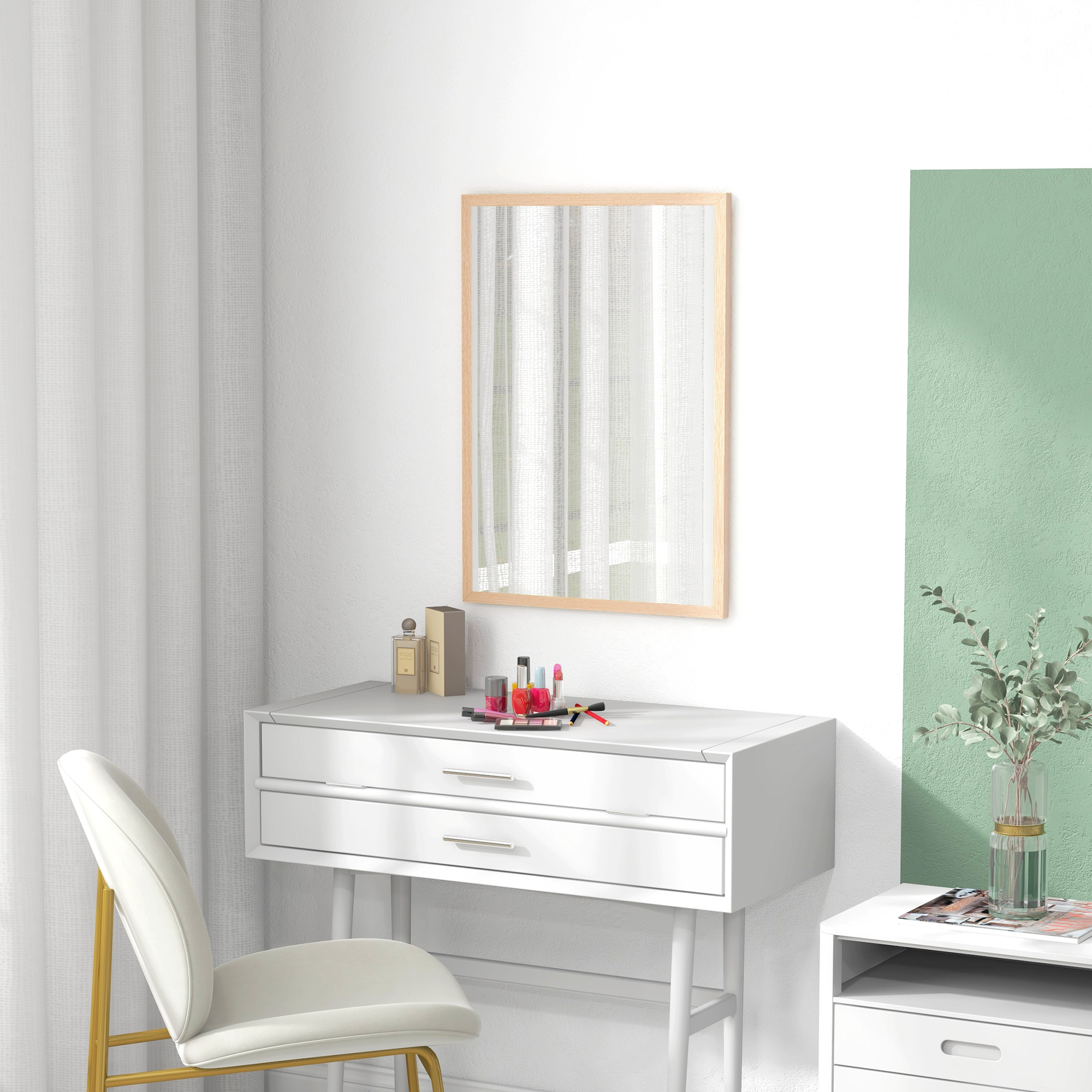 Wandspiegel, 50 x 70 cm, Rahmen in Holzoptik, einfache Montage, inkl, Schrauben