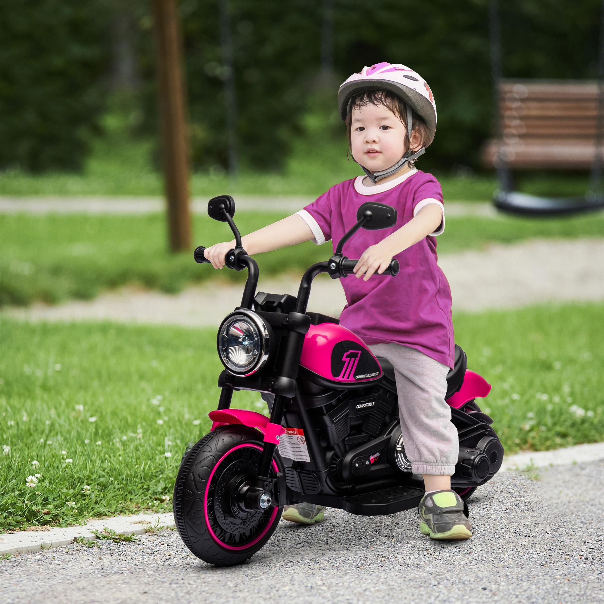 Elektro-Kindermotorrad mit Stützrädern, Scheinwerfer, 1,5 bis 3 km/h, für Kinder 1,5 bis 3 Jahren, pink
