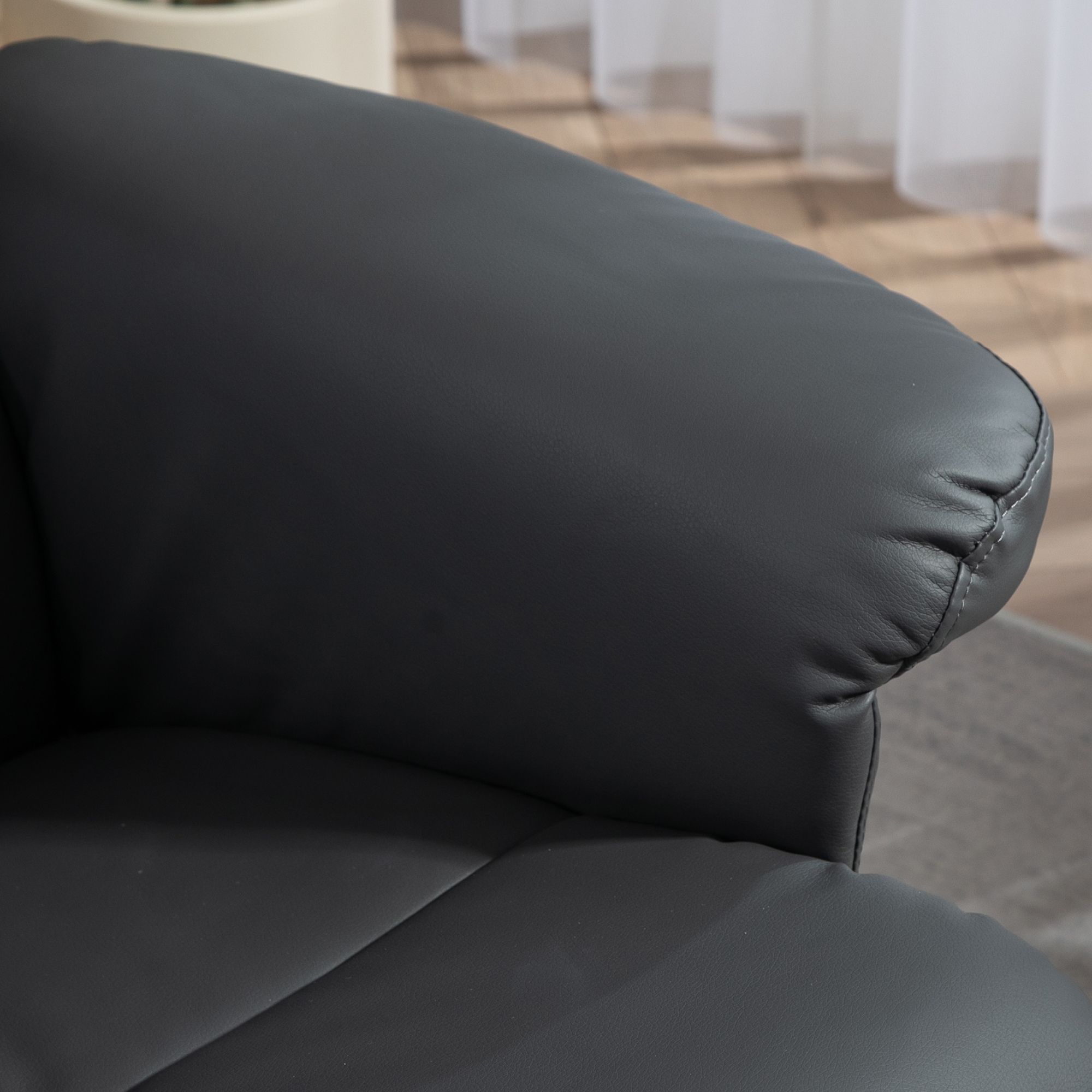Relaxsessel mit Hocker, 145° neigbare Rückenlehne, 360° drehbar, Kunstleder, Dunkelgrau