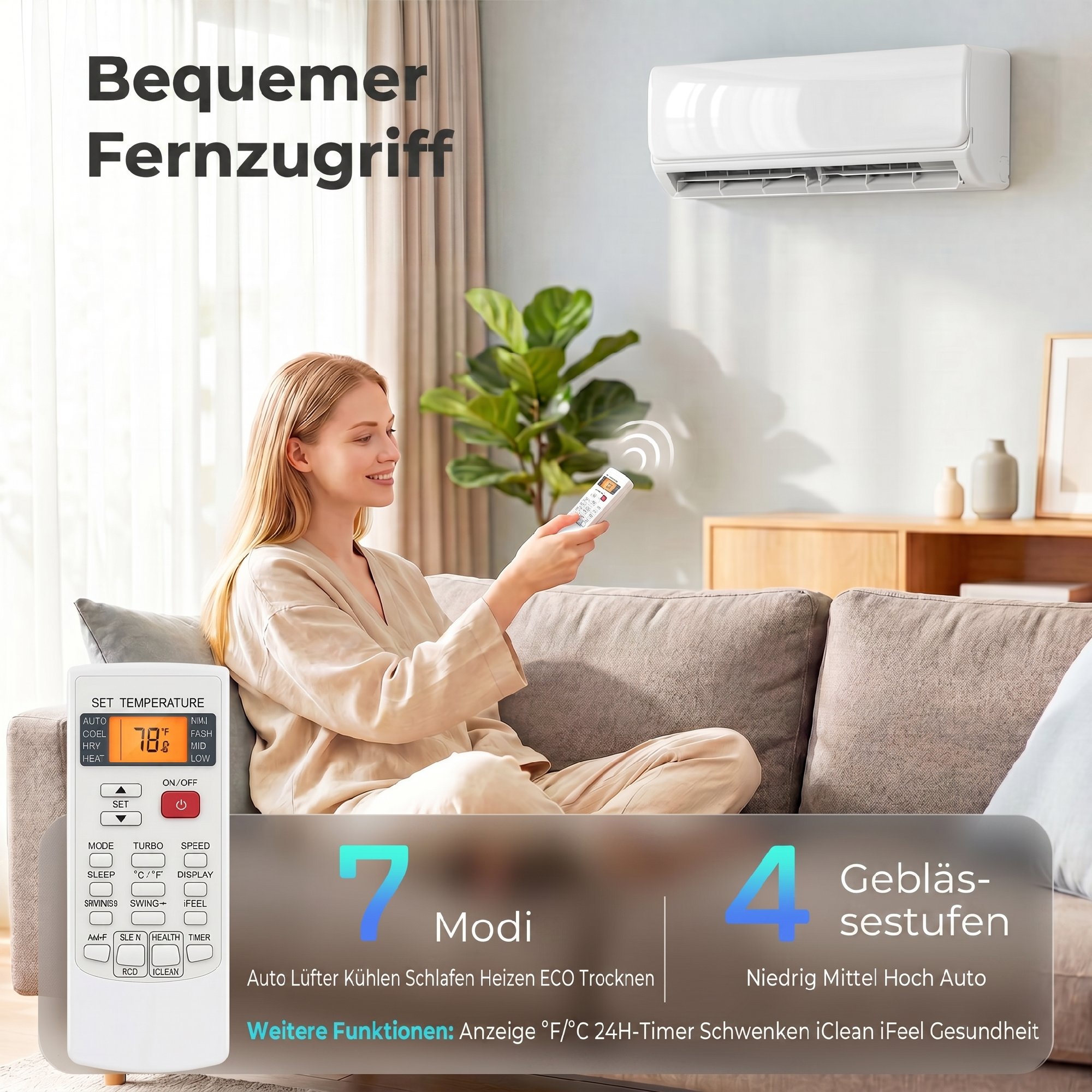 9000 BTU Mini-Split-Klimaanlage & Wärmepumpe, WLAN-fähige Inverter-Klimaanlage mit Installationskit