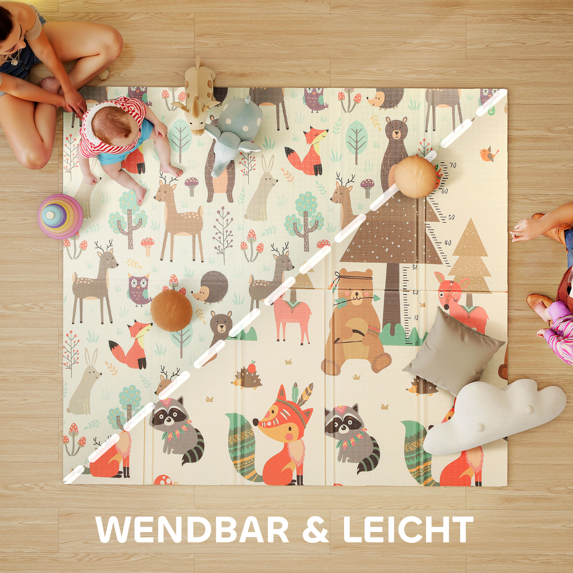 Spielmatte Baby 196 x 176 x 1,5 cm faltbar Doppelseitige Krabbelmatte Mehrfarbig