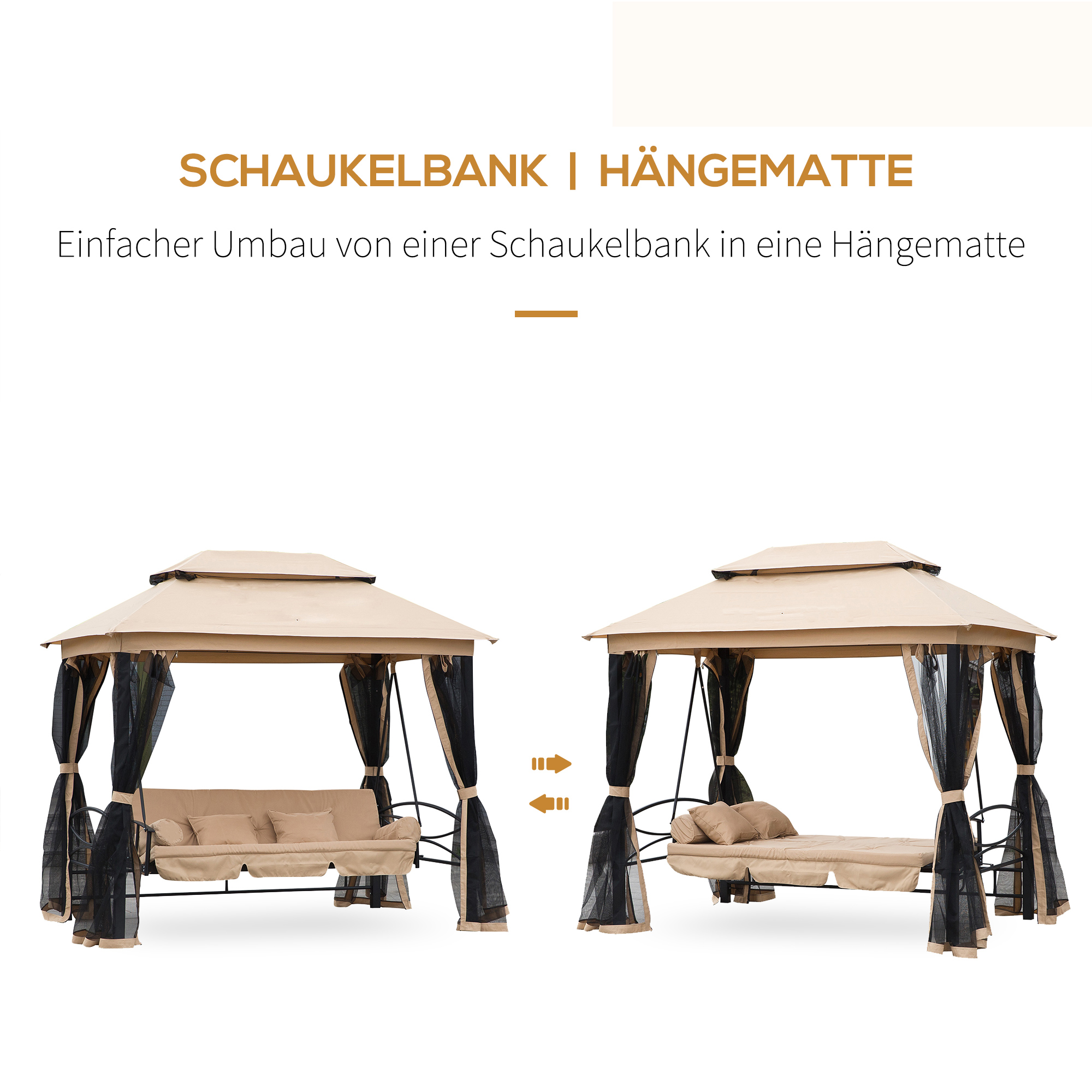 Hollywoodschaukel Gartenschaukel Schaukel mit Seitenwänden 3-Sitzer Beige 256 x 172 x 248 cm