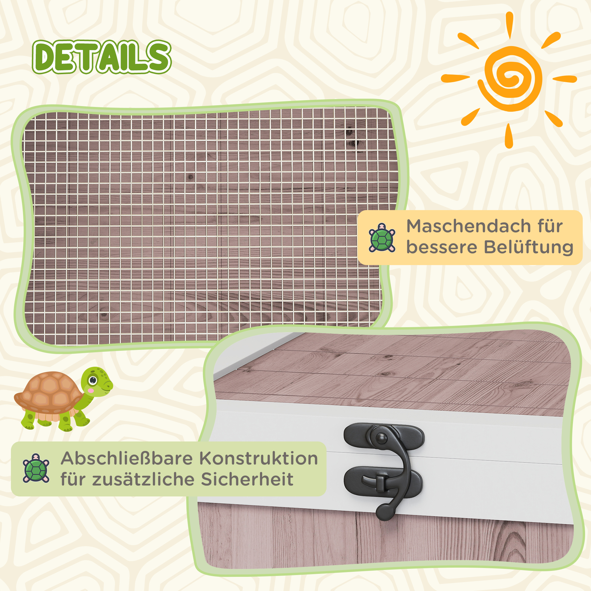 Schildkrötenhaus aus Holz Schildkrötengehege mit Haupthäusern aufklappbarem Oberseite 91x60,5x32 cm, Braun