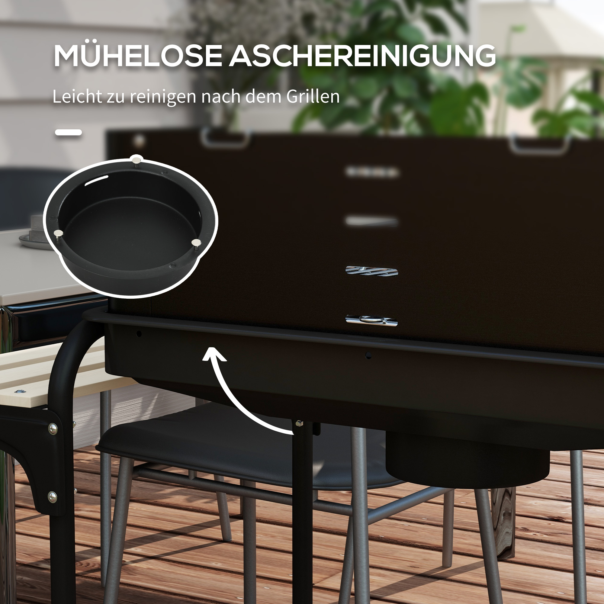 Holzkohlegrill aus Metall BBQ Smoker mit Räder, höheverstellbar Grillrost, Holzablage 103x47x95 cm schwarz