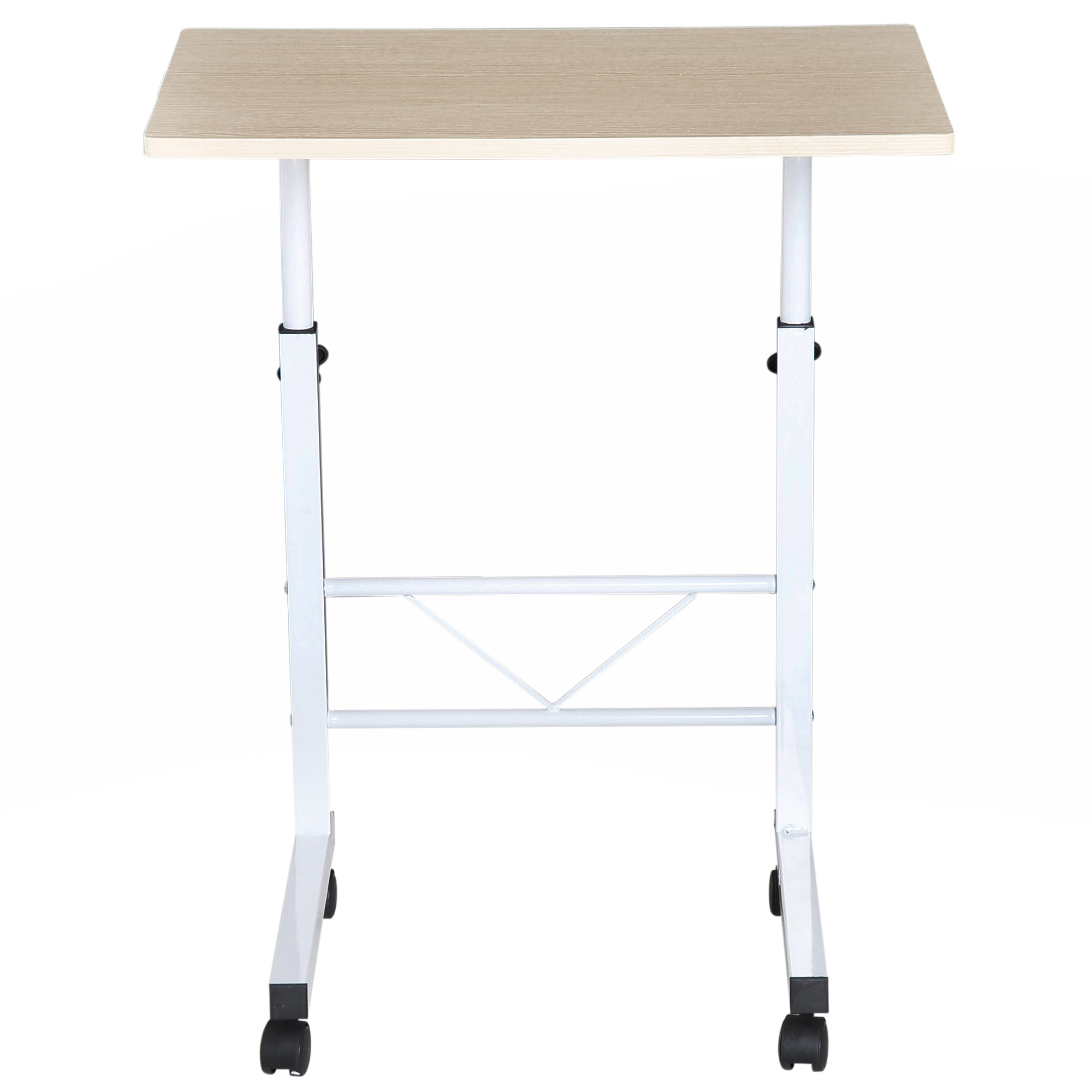 Beistelltisch höhenverstellbarer Couchtisch mobiler Endschreibtisch mit Rädern Feststellbremsen C-Tische Spanplatte Stahl Eisen Kunststoff Weiße Ahornfarbe 60 x 40 x 68-78 cm
